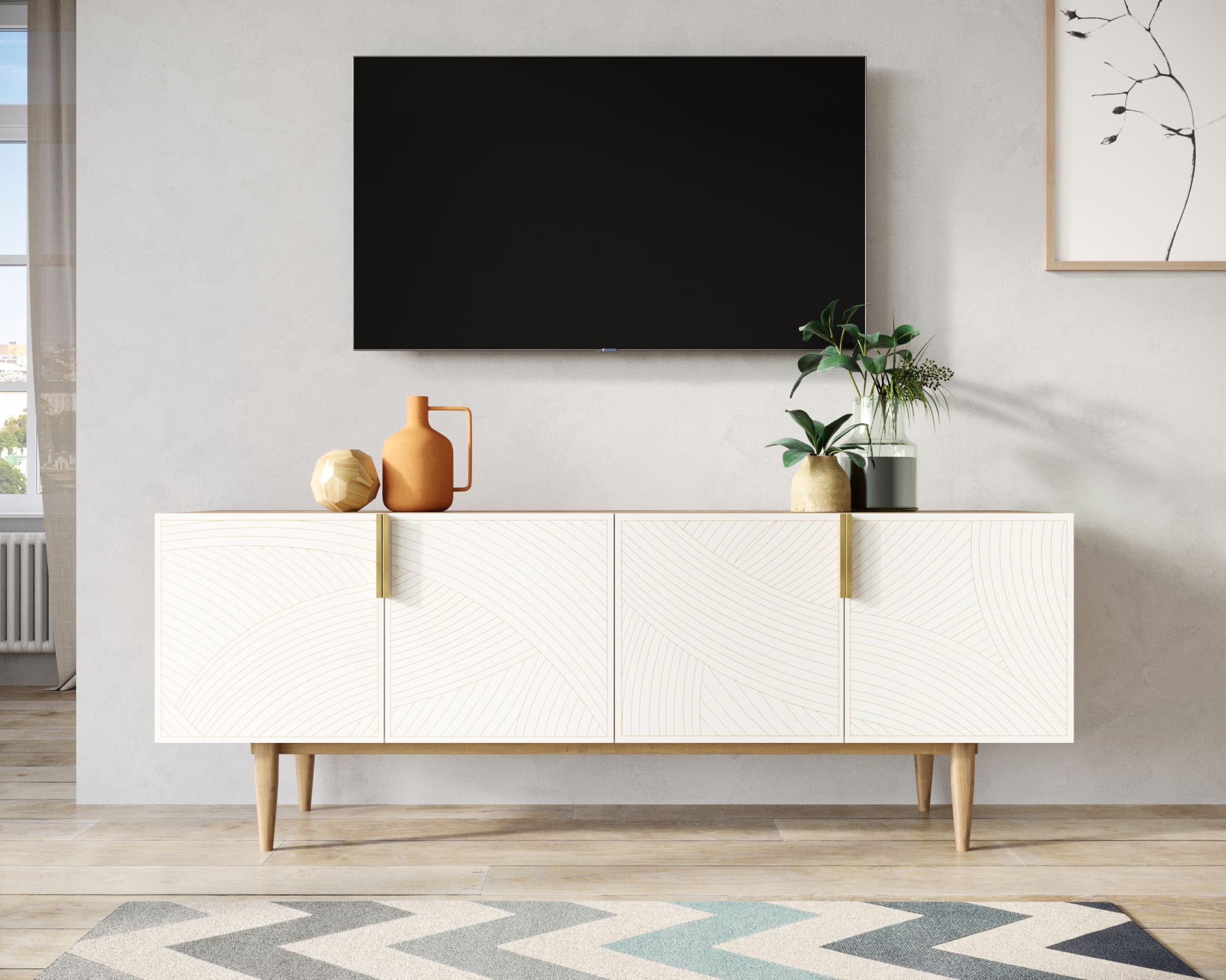 Комод под TV с четыремя дверками "Line" LN06/GR1/beige в интернет-магазине в Москве Комод под TV с четыремя дверками "Line" LN06/GR1/beige в интернет-магазине