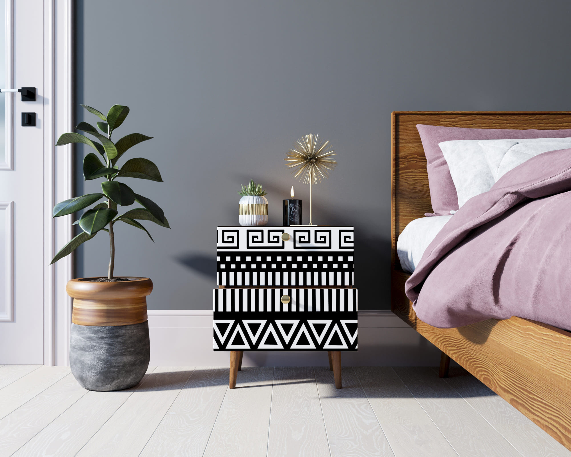 Тумбочка "Berber" с двумя ящиками 19 принт арт BB03/Print_19, разноцветная в интернет-магазине