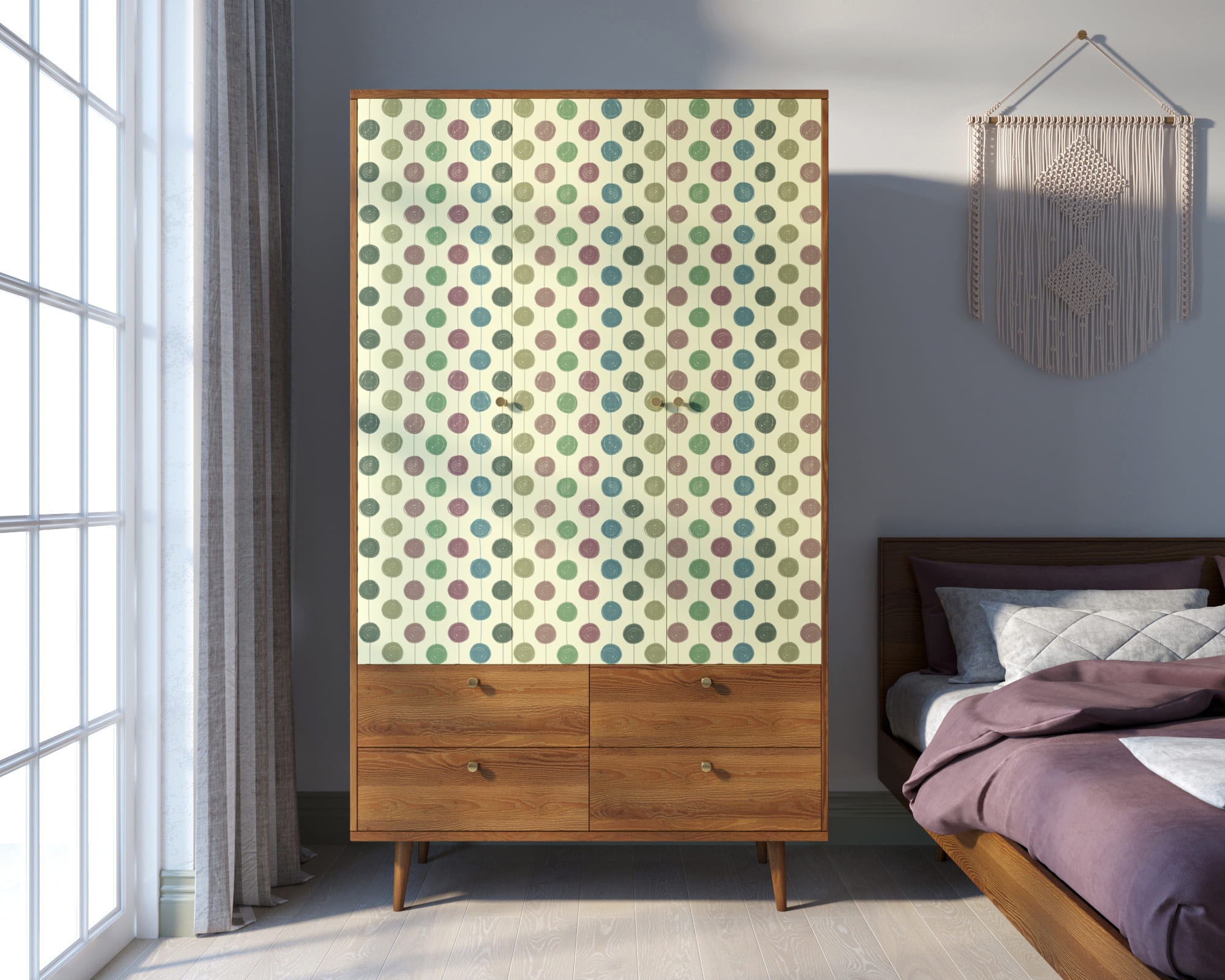 Шкаф трехстворчатый "Berber" принт 24 арт BB02/Print_24 в интерьере