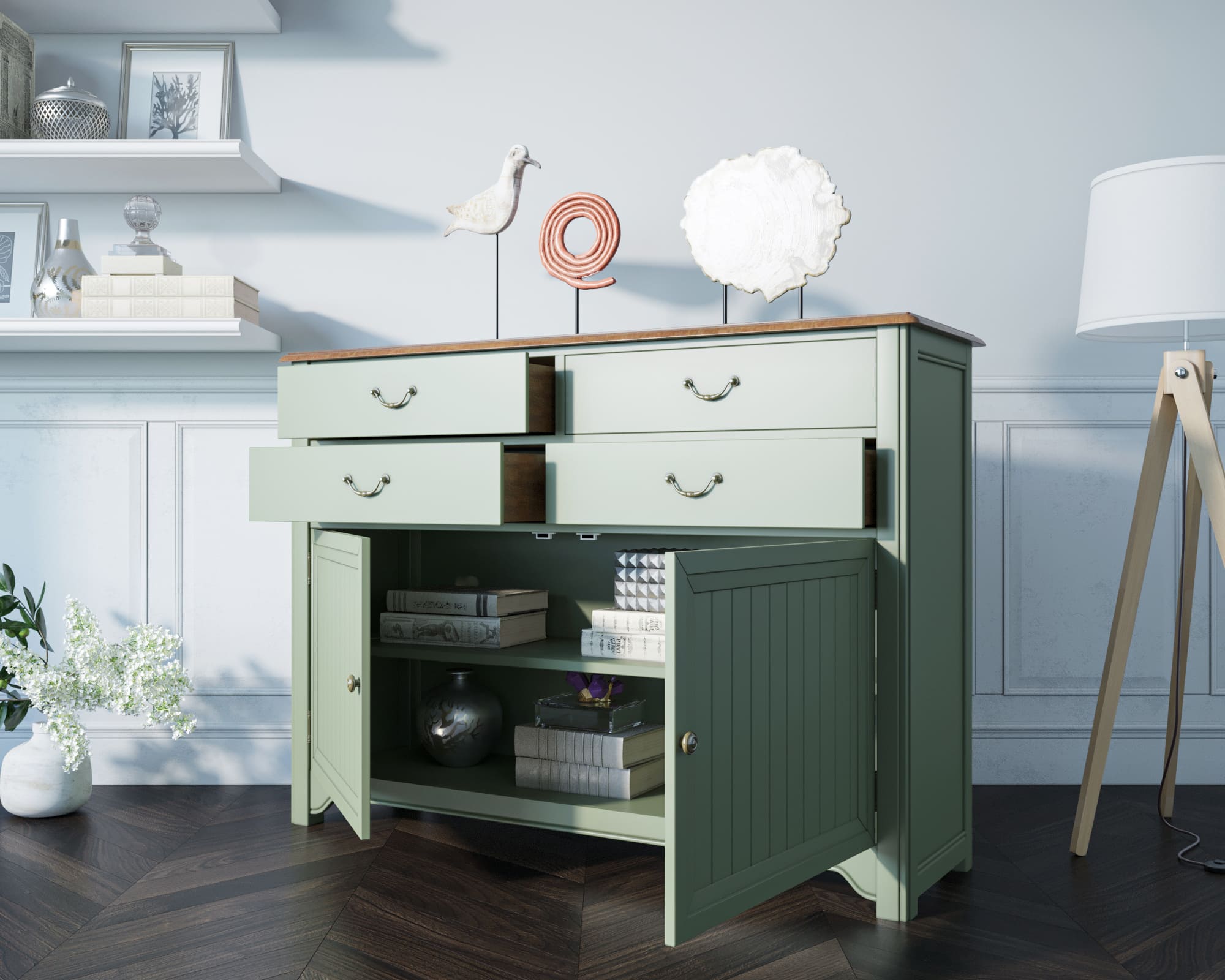 фото Комод "Olivia" 4 ящика арт GA4006ETG в интерьере в Москве фото Комод "Olivia" 4 ящика арт GA4006ETG в интерьере