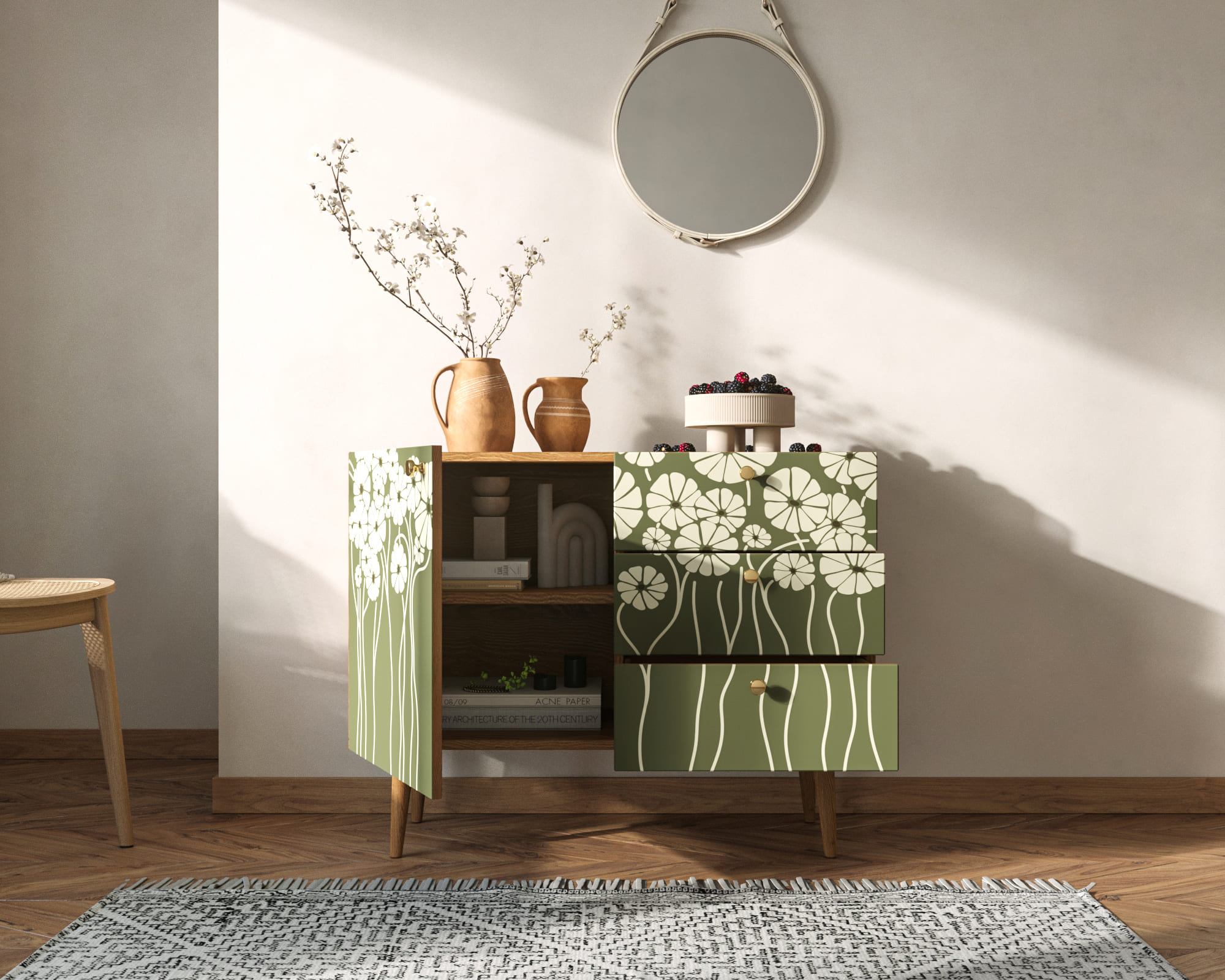 купить Комод "Berber" три ящика и дверка арт BB34/Print_53