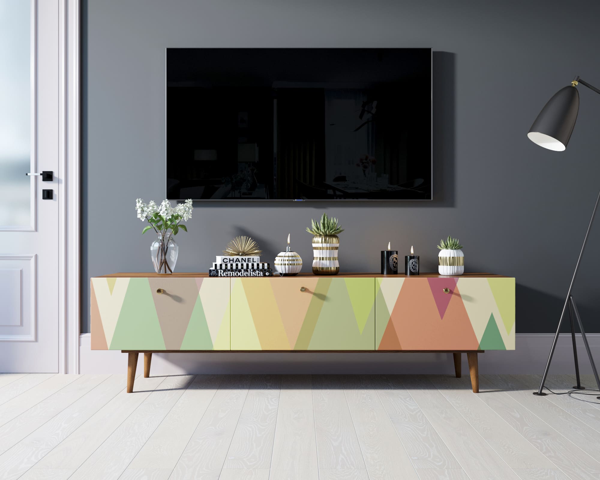 Комод "Berber" с ящиками низкий под TV принт 16 арт BB19/Print_16 в интерьере