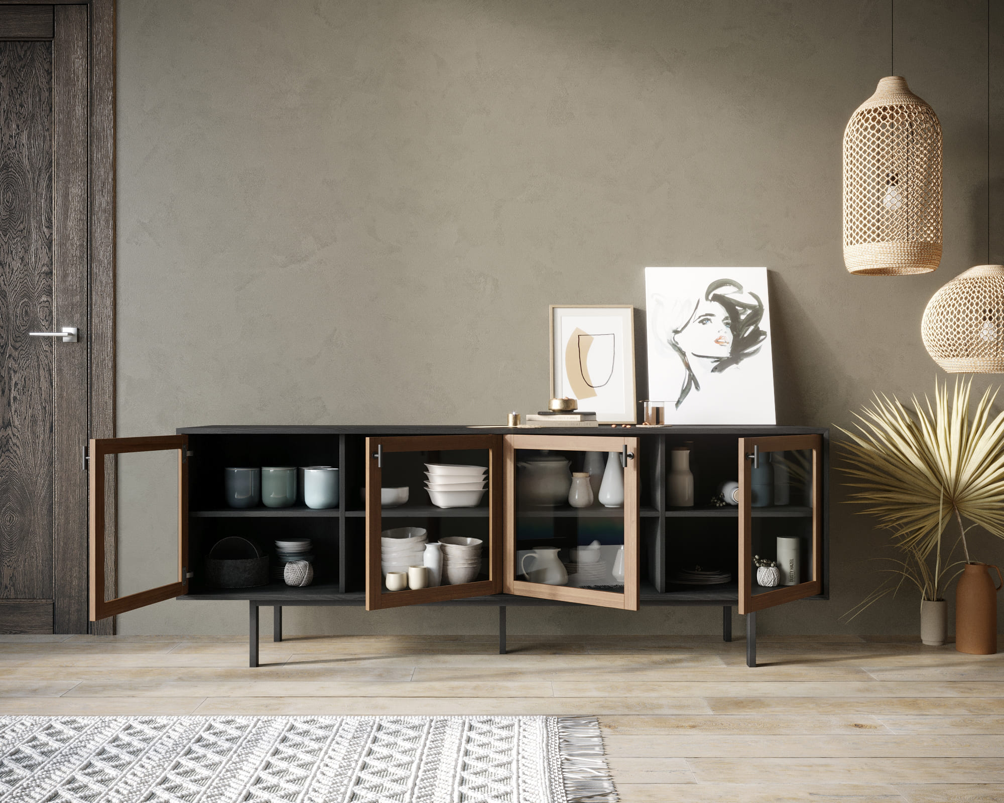 купить Комод с четыремя стеклянными дверками "Emerson" арт EM12 в Москве купить Комод с четыремя стеклянными дверками "Emerson" арт EM12