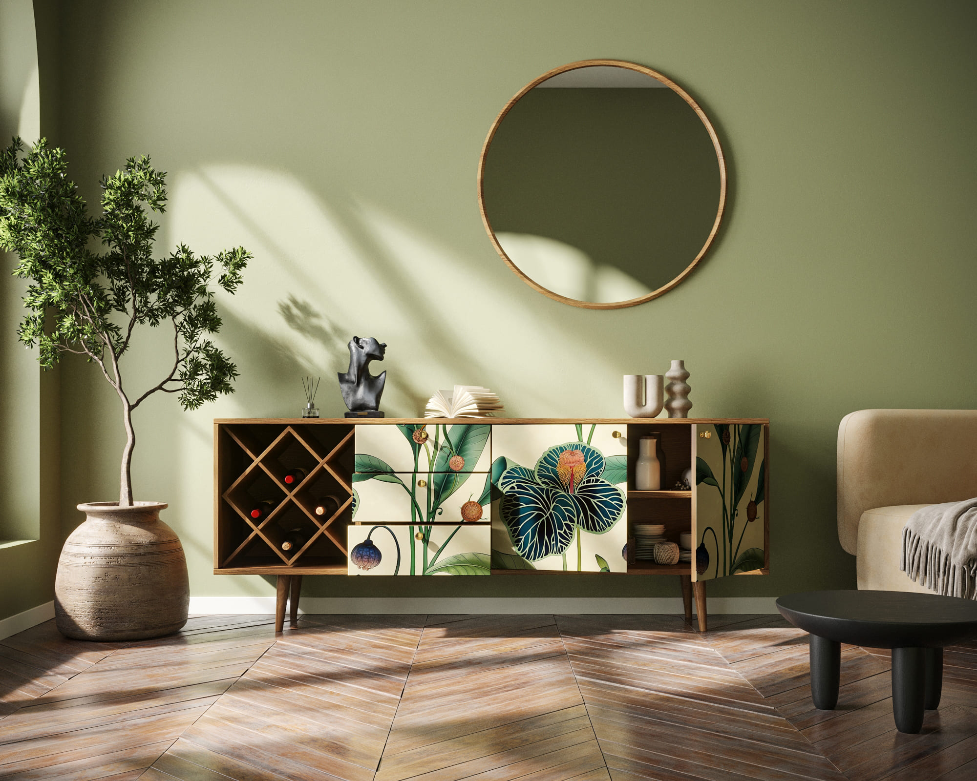 купить Комод "Berber" удлиненный с бутылочницей арт BB15/Print_55