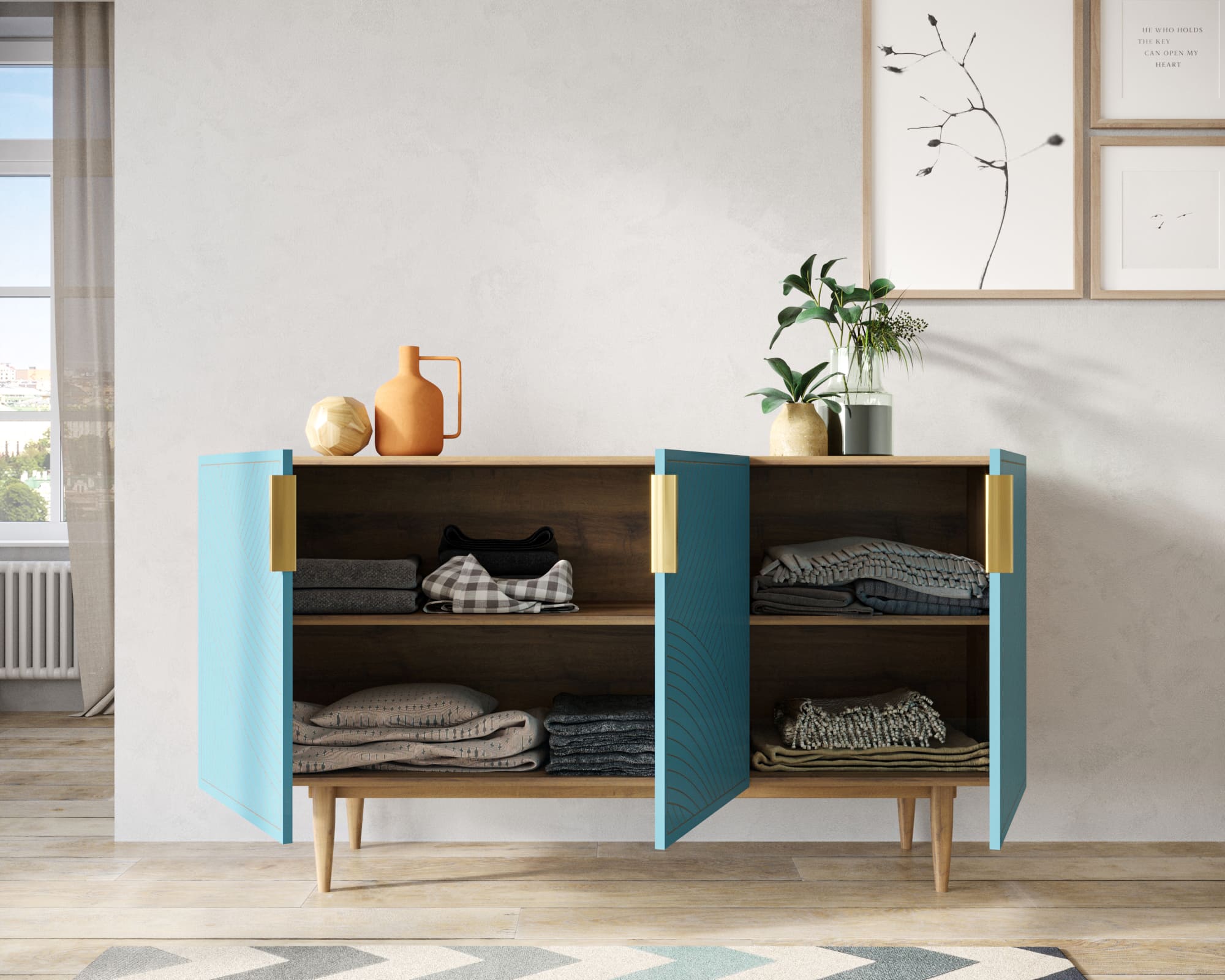 купить Комод с тремя дверками "Line" LN02/GR1/blue