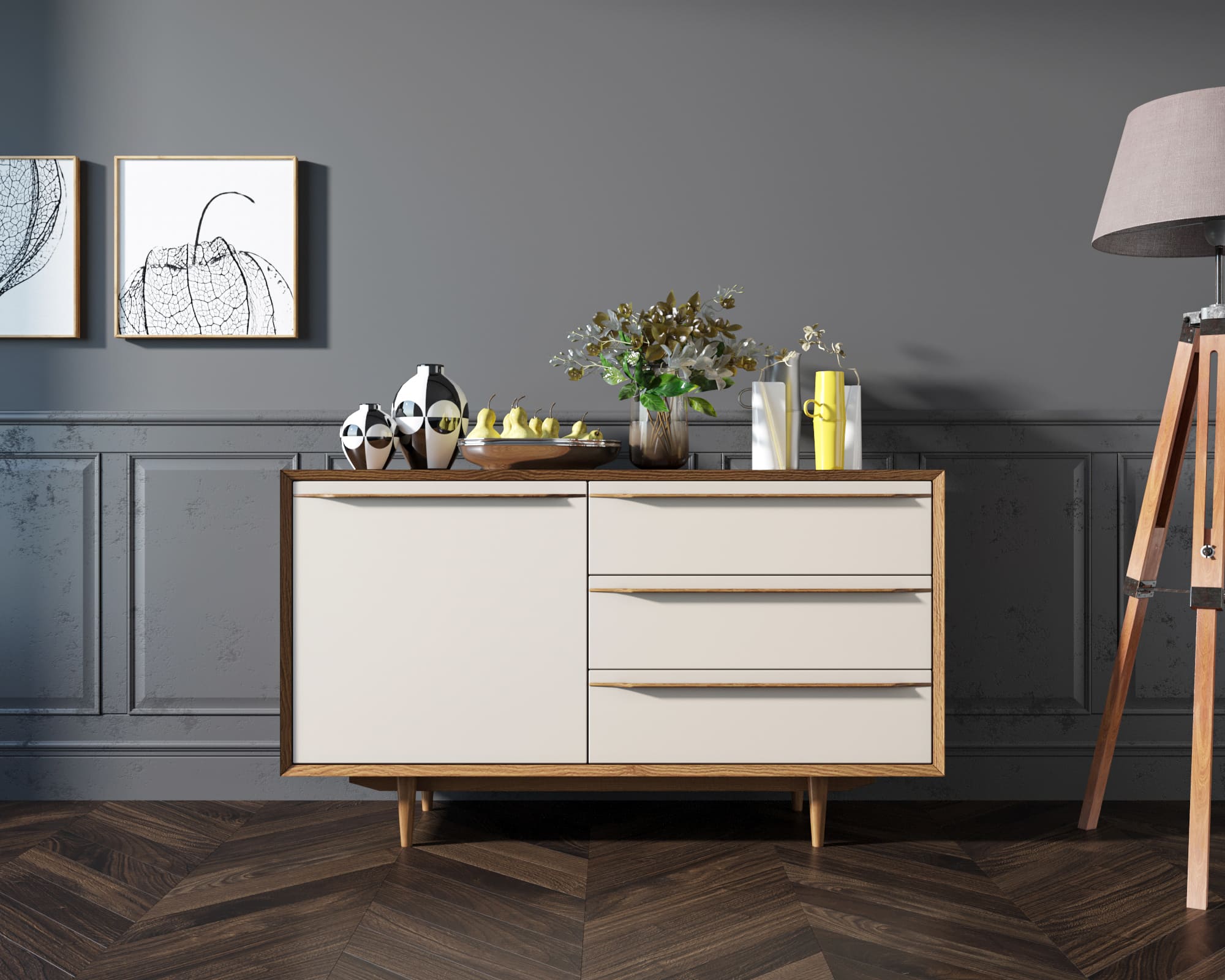 фото Комод "Bruni white" с ящиками и дверкой арт BR-02WH в Москве фото Комод "Bruni white" с ящиками и дверкой арт BR-02WH