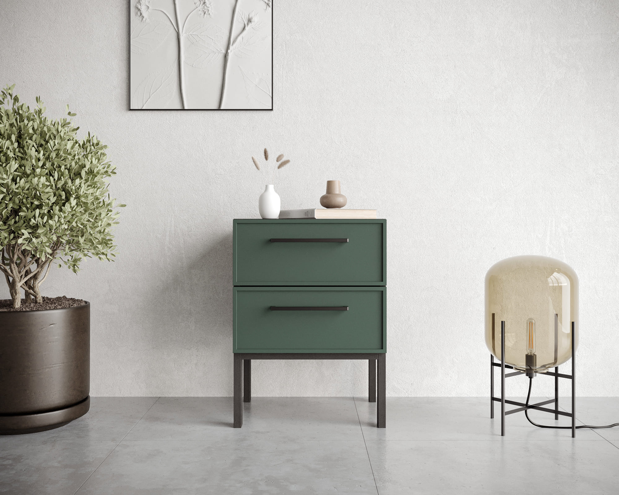 Тумбочка с двумя ящиками "Nicole" арт NEM16G Зеленый в интернет-магазине