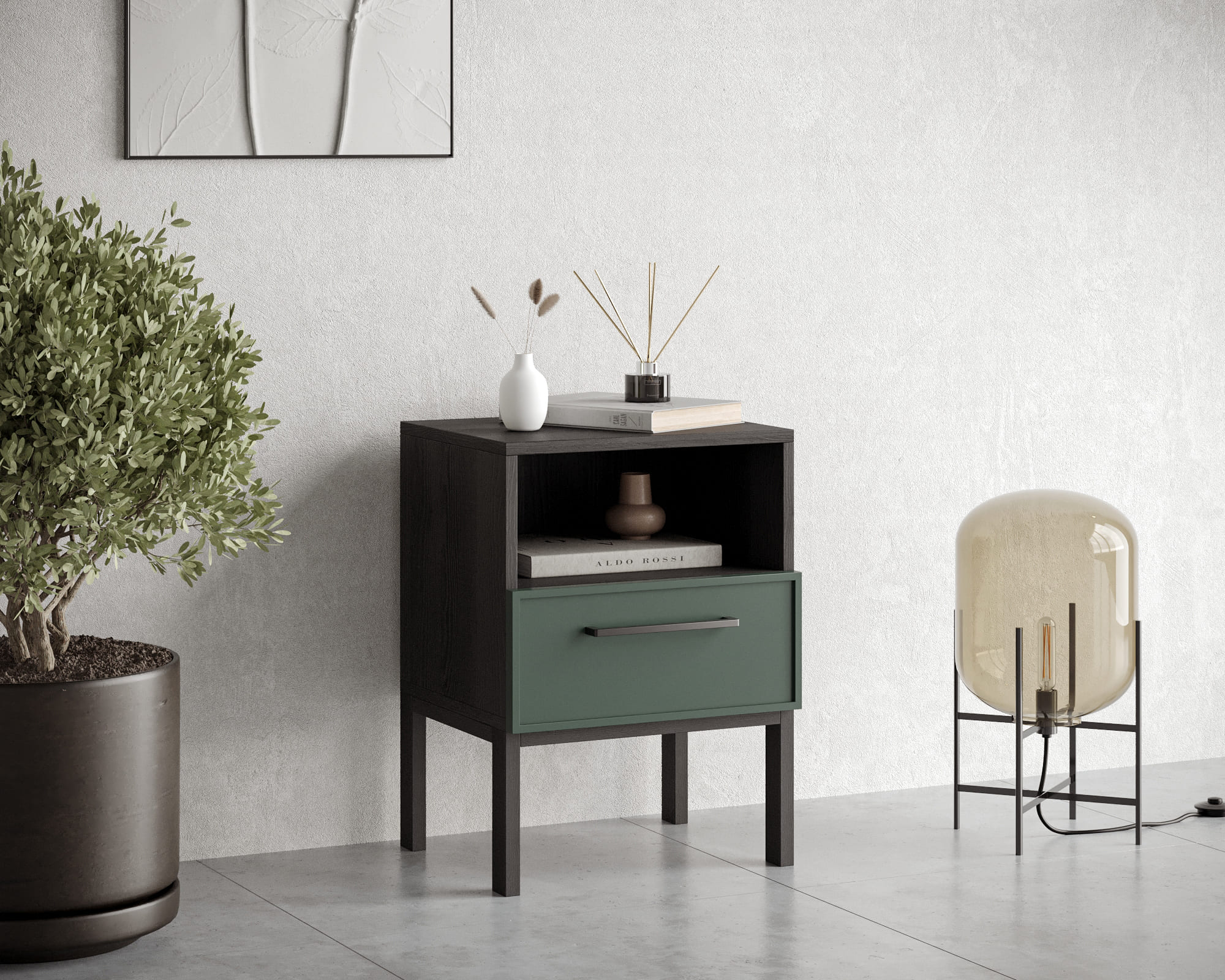 заказать Тумбочка с нижним ящиком "Nicole" арт NEM17G Зеленый