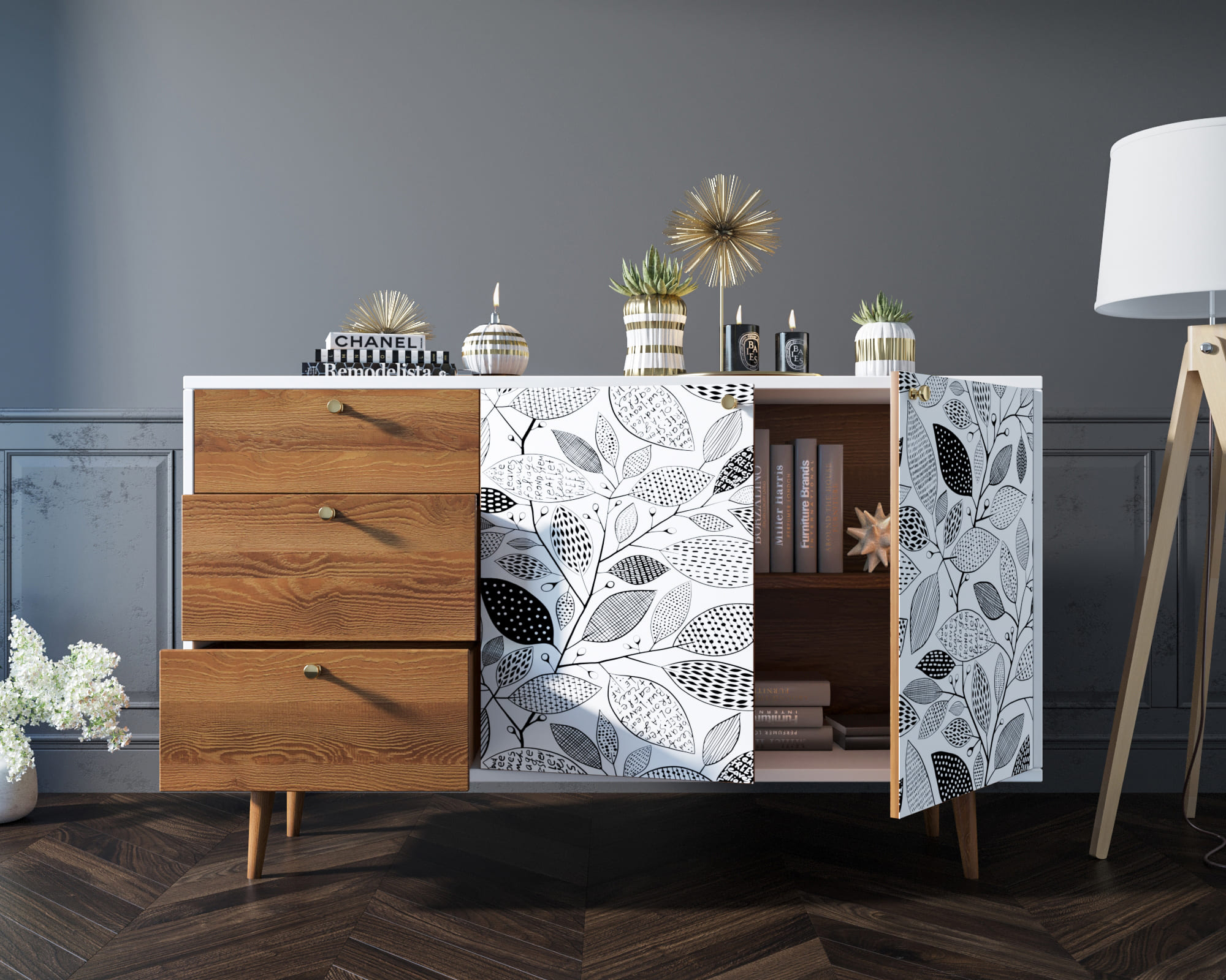 Комод "Berber" с двумя дверками и ящиками 9 принт арт BB05/Print_09 в интернет-магазине в Москве Комод "Berber" с двумя дверками и ящиками 9 принт арт BB05/Print_09 в интернет-магазине