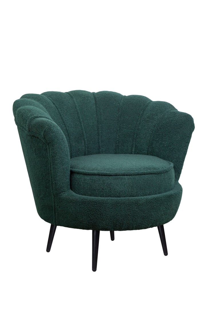 купить Низкое кресло ракушка Pearl зеленый Boucle на черных ножках