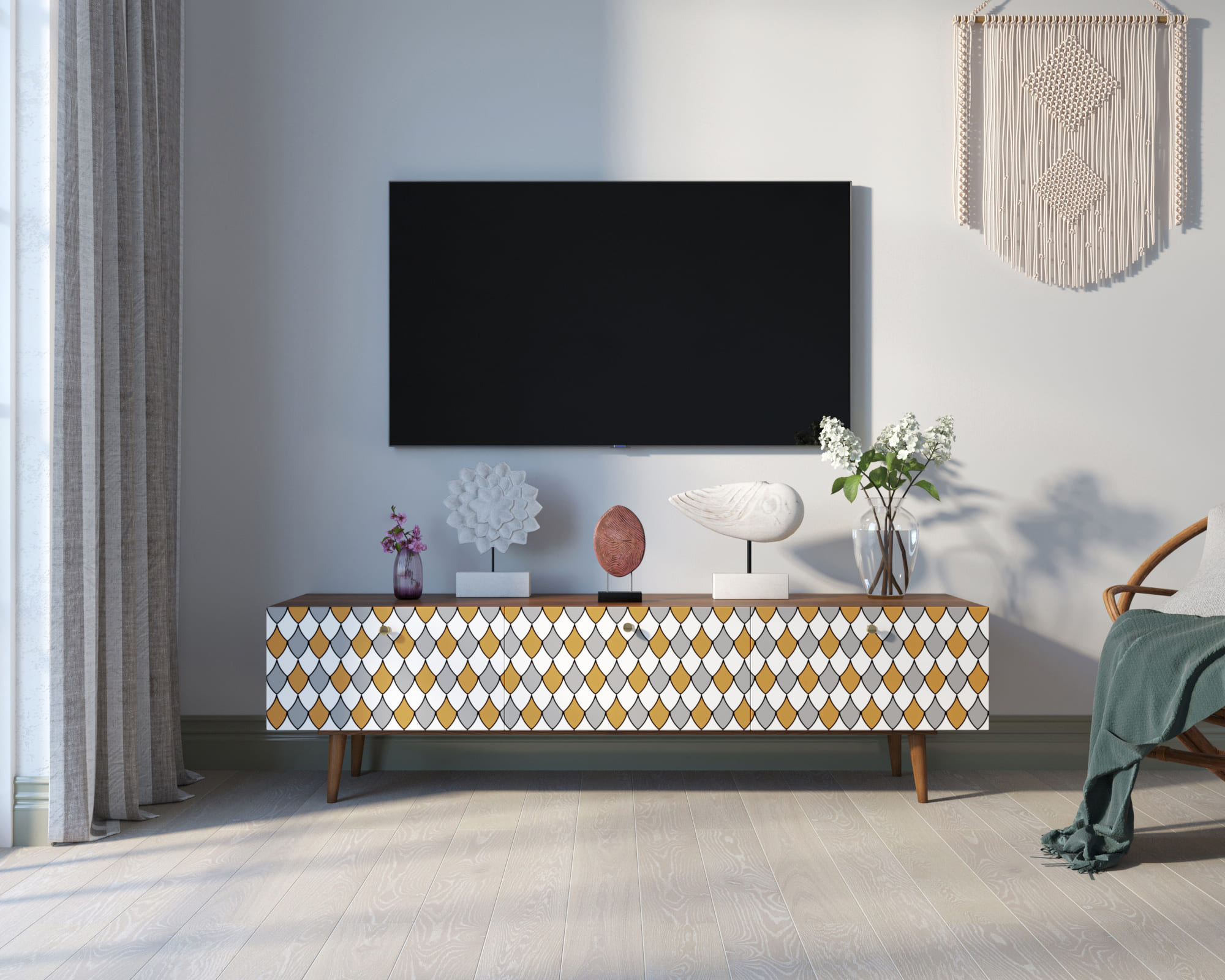 Комод "Berber" с ящиками низкий под TV принт 22 арт BB19/Print_22 в интерьере в Москве Комод "Berber" с ящиками низкий под TV принт 22 арт BB19/Print_22 в интерьере