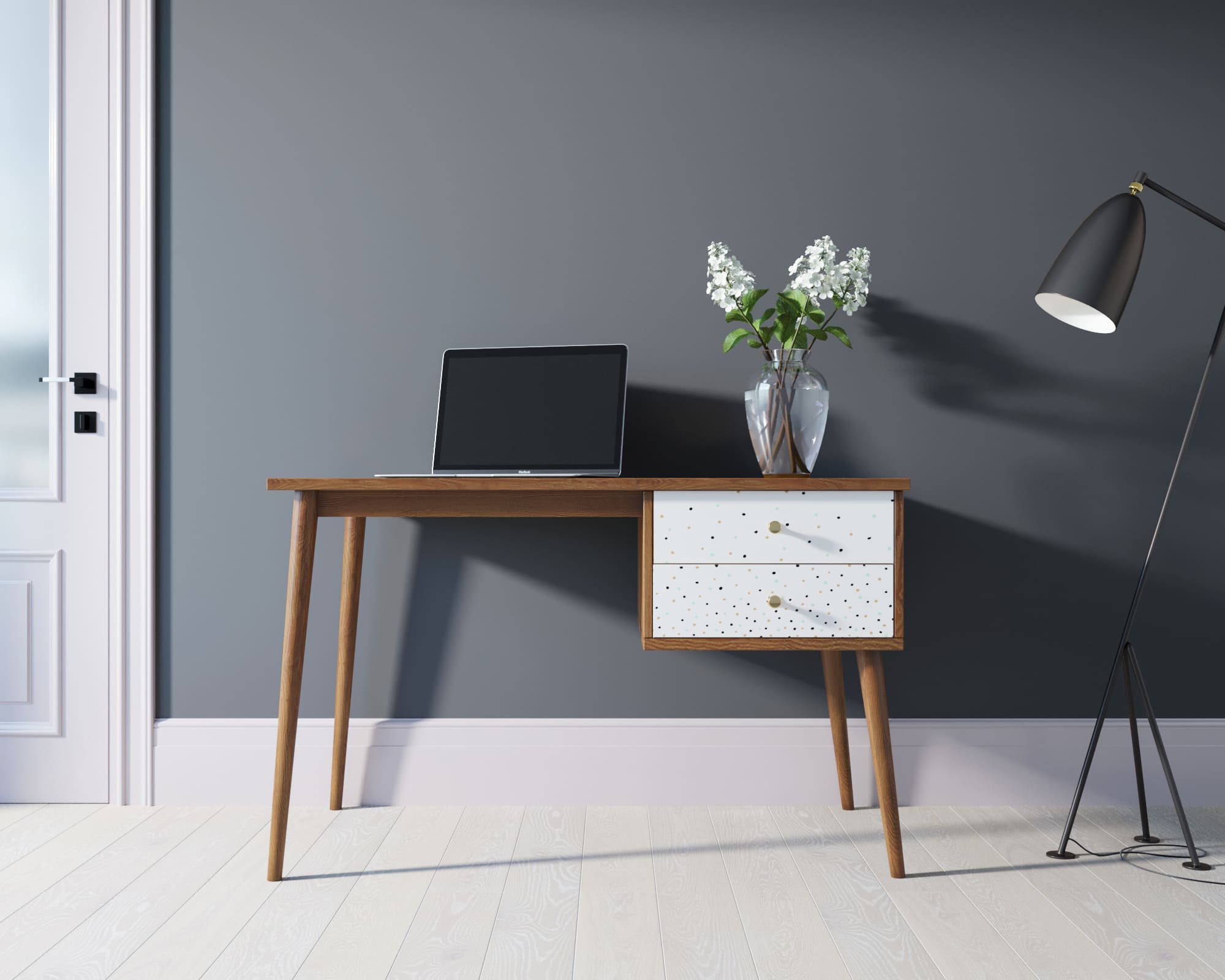 Стол рабочий "Berber" принт 15 с одной тумбой арт BB20/Print_15 в интерьере