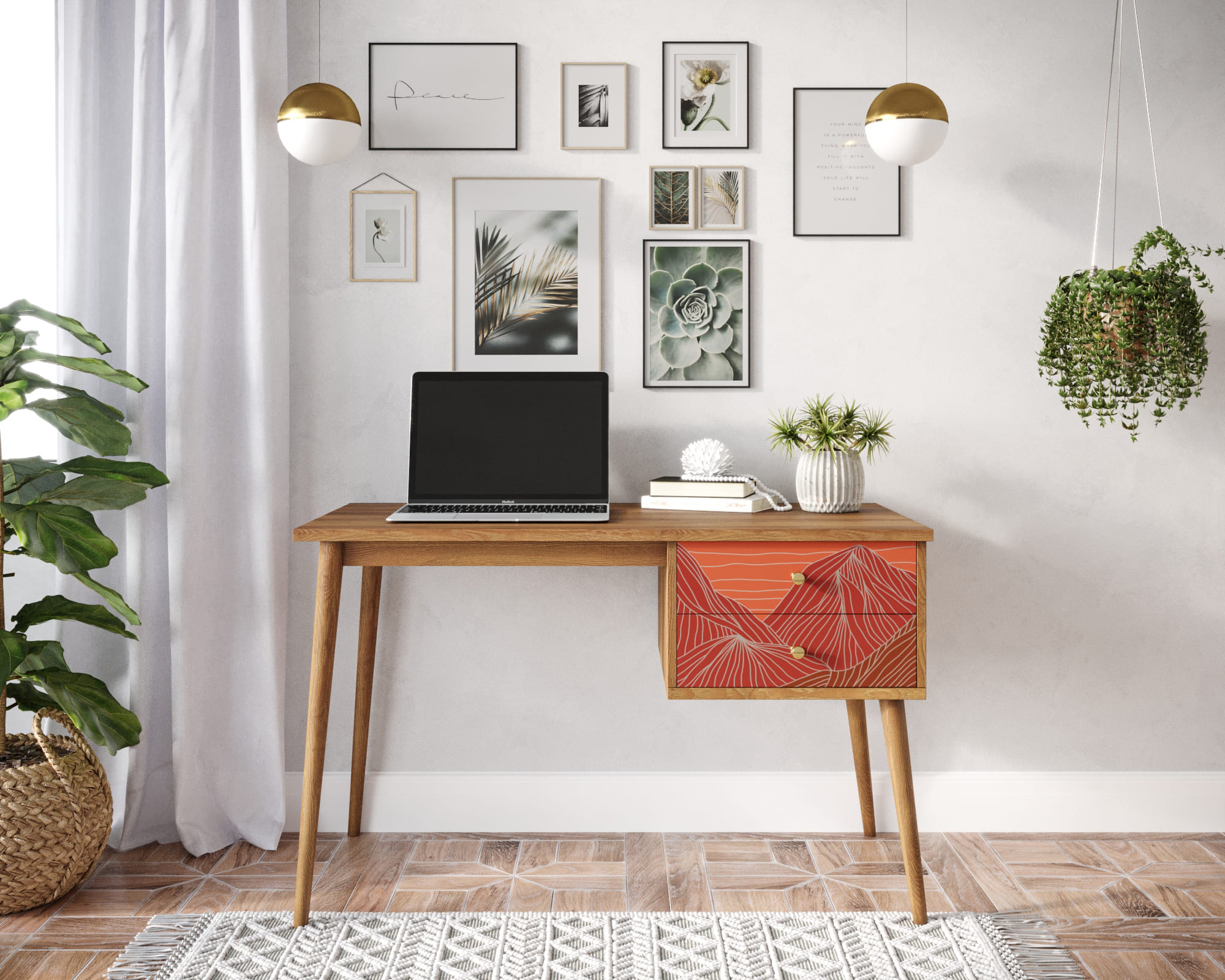 Стол рабочий "Berber" принт 49 с одной тумбой арт BB20/Print_49 в интернет-магазине