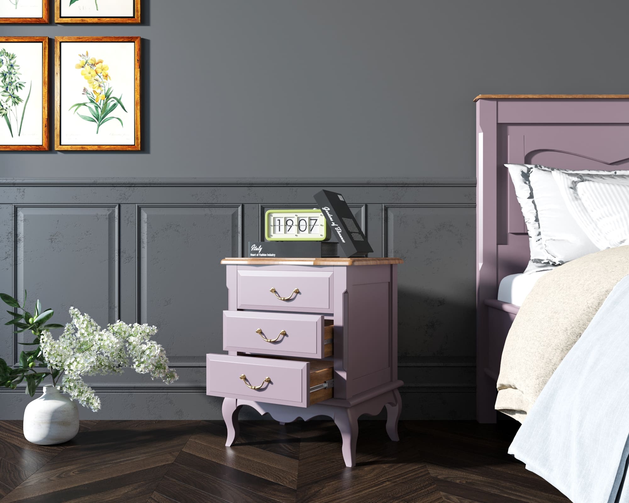 купить Прикроватная тумба Leontina Lavanda на три ящика арт ST9302/3L