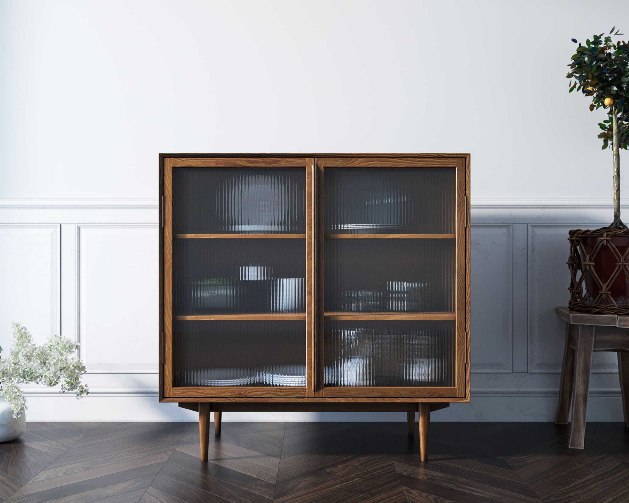 Буфет "Bruni" с дверками и витражными стеклами арт BR60 в интерьере в Москве Буфет "Bruni" с дверками и витражными стеклами арт BR60 в интерьере