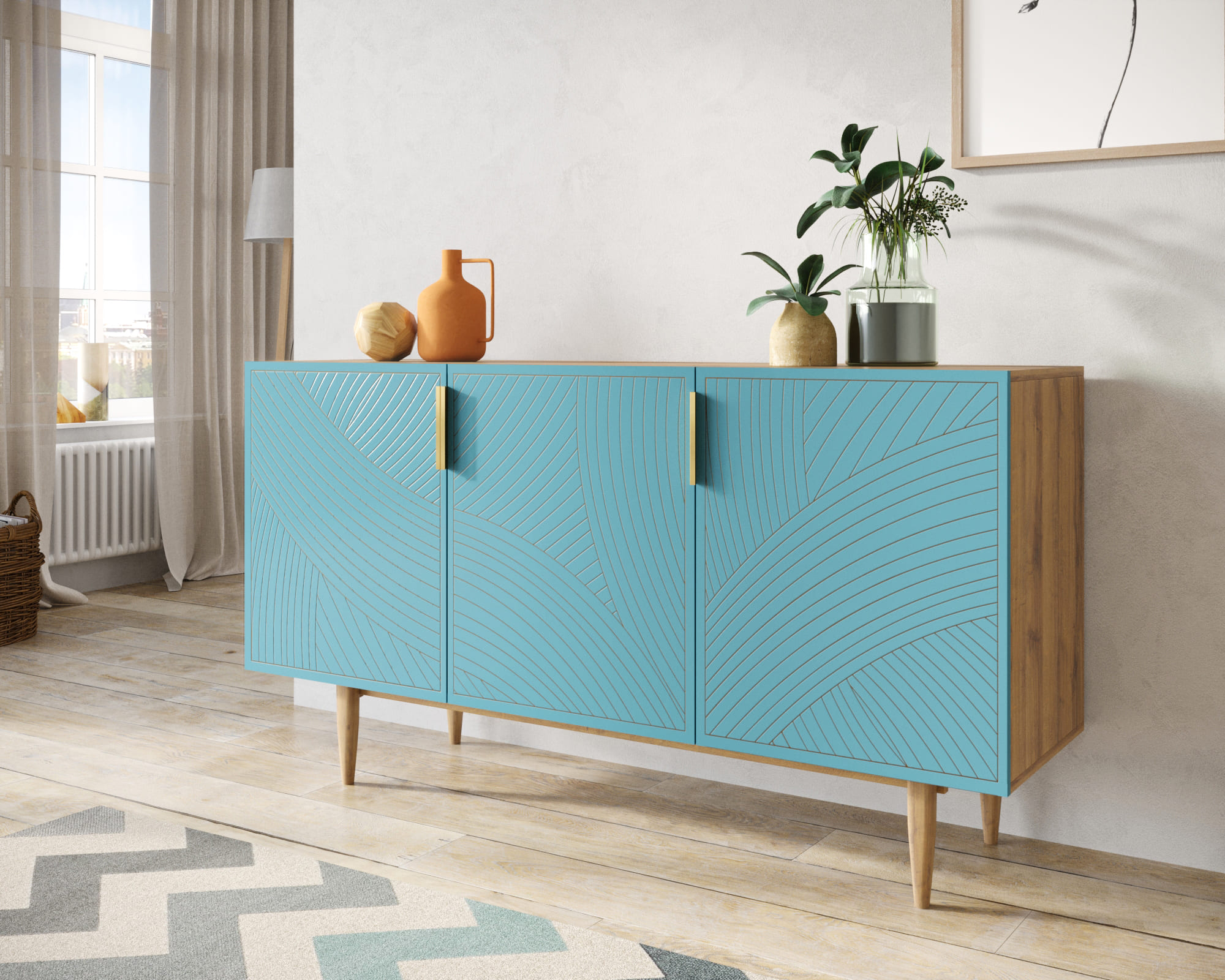 заказать Комод с тремя дверками "Line" LN02/GR1/blue