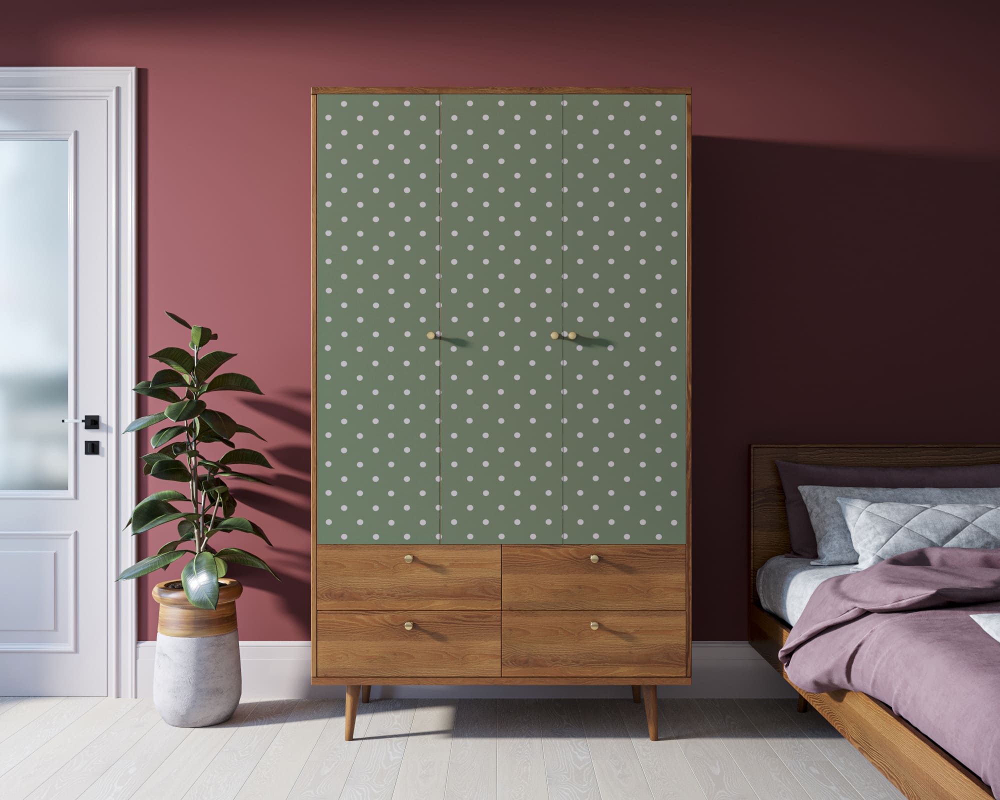 Шкаф трехстворчатый "Berber" принт 12 арт BB02/Print_12 в интерьере