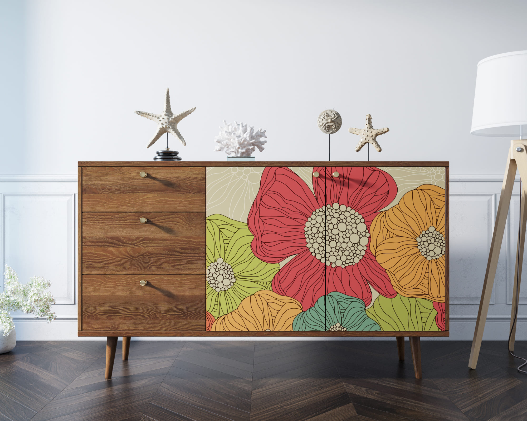 Комод "Berber" с двумя дверками и ящиками 5 принт арт BB05/Print_05 в интерьере в Москве Комод "Berber" с двумя дверками и ящиками 5 принт арт BB05/Print_05 в интерьере