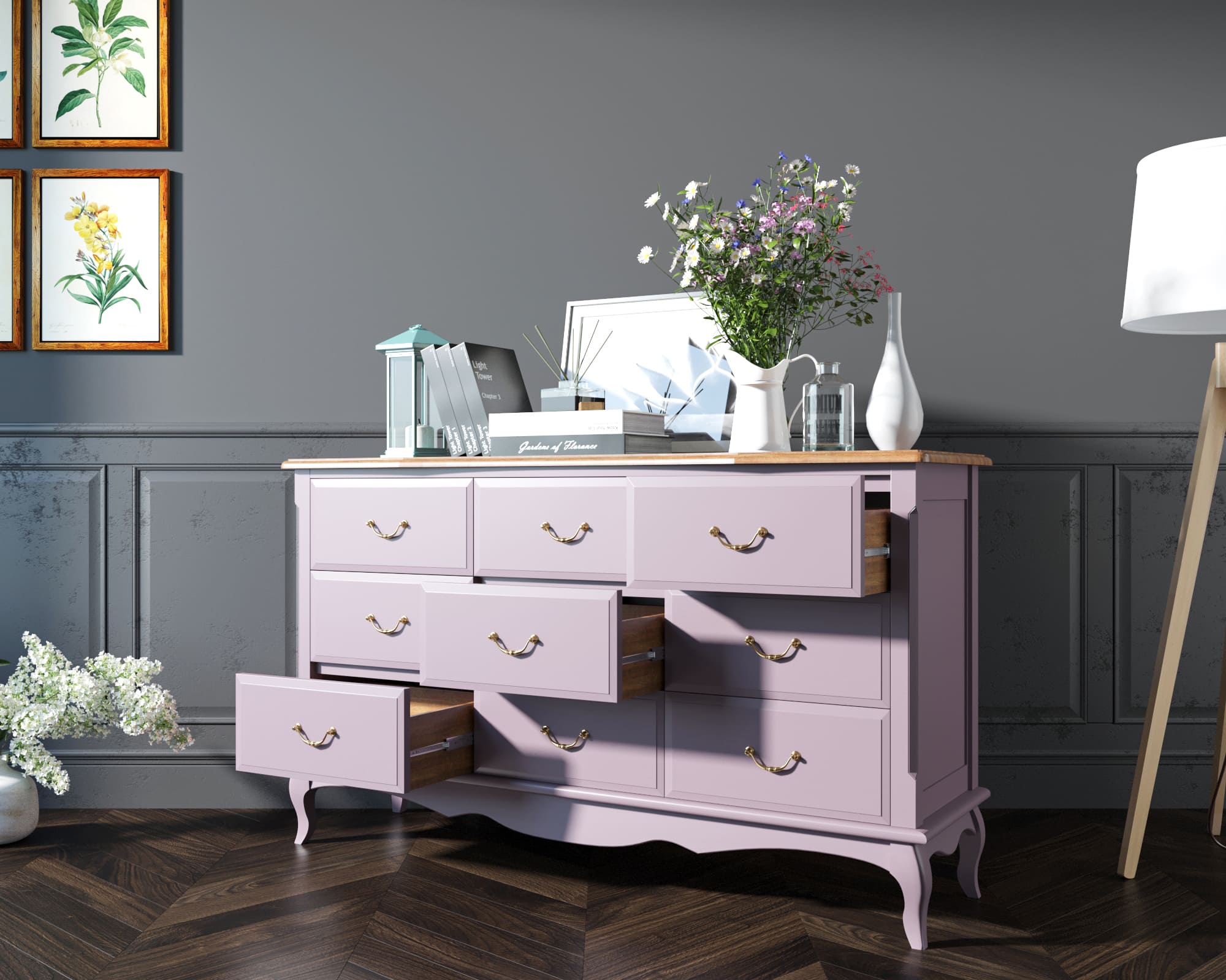 купить Комод Leontina Lavanda на девять ящиков арт ST9379L