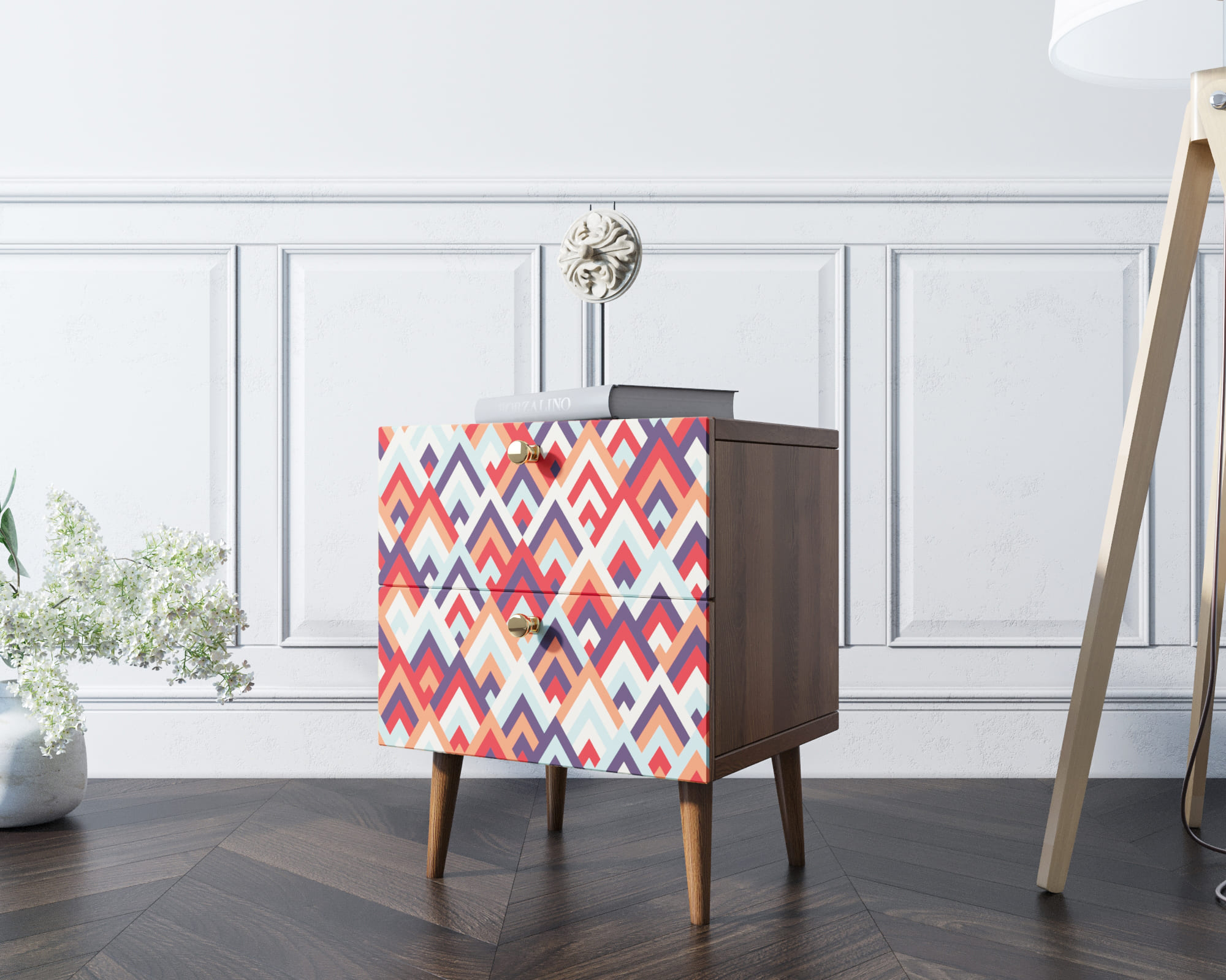 Тумбочка "Berber" с двумя ящиками 2 принт арт BB03/Print_02, разноцветная в интернет-магазине