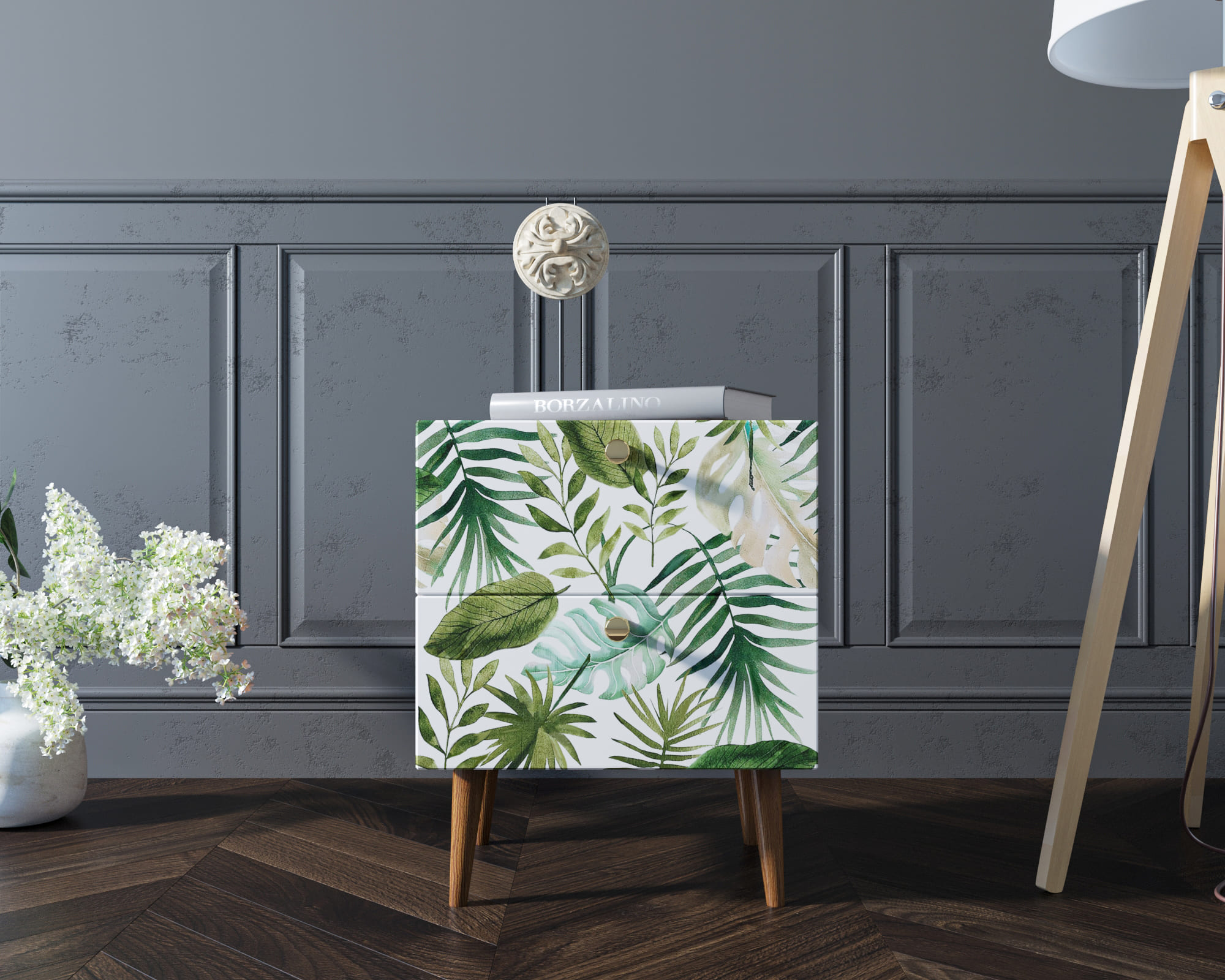 фото Тумбочка "Berber" с двумя ящиками 4 принт арт BB03/Print_04, разноцветная