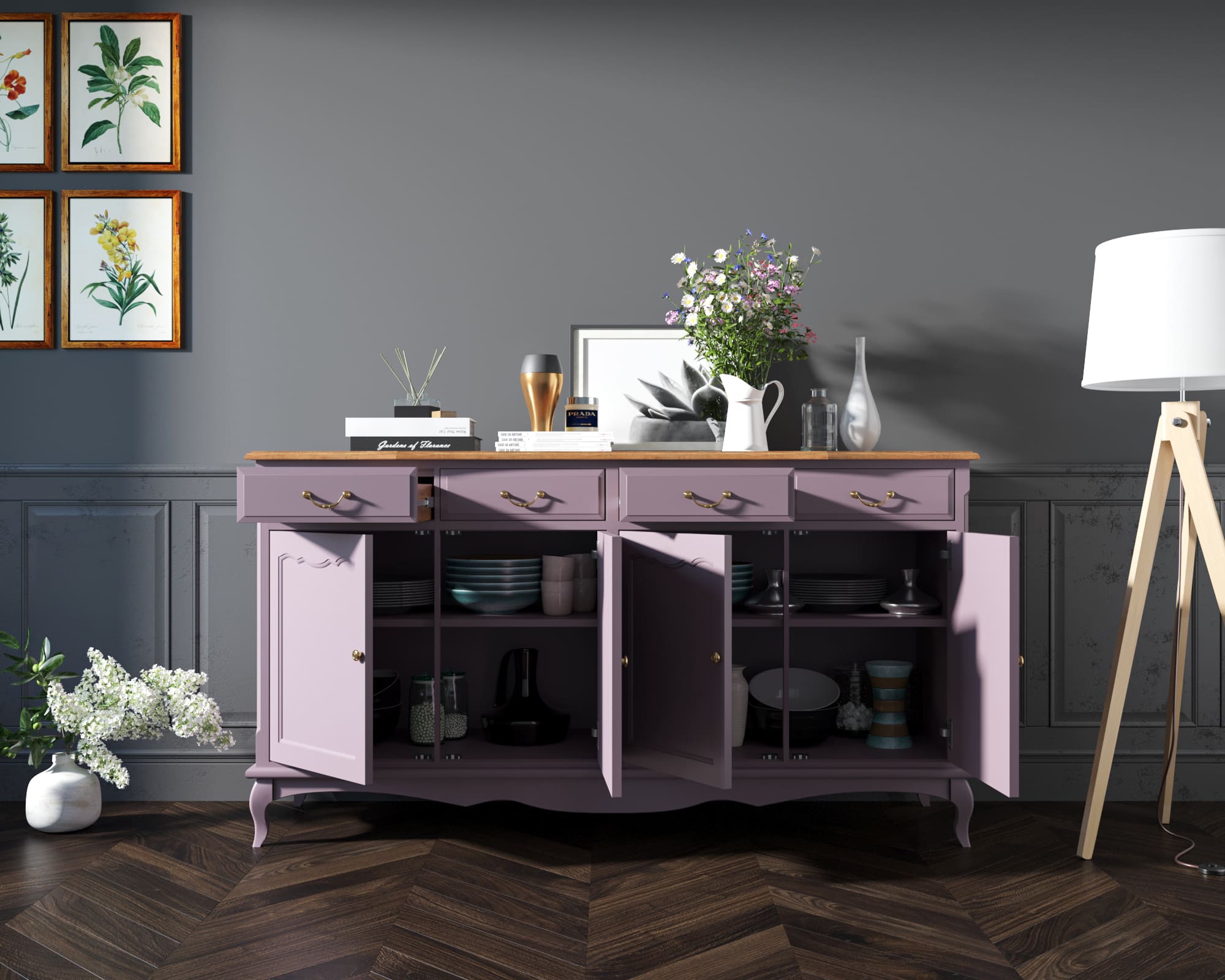 купить Комод "Leontina lavanda" с ящиками и дверками арт ST9345L