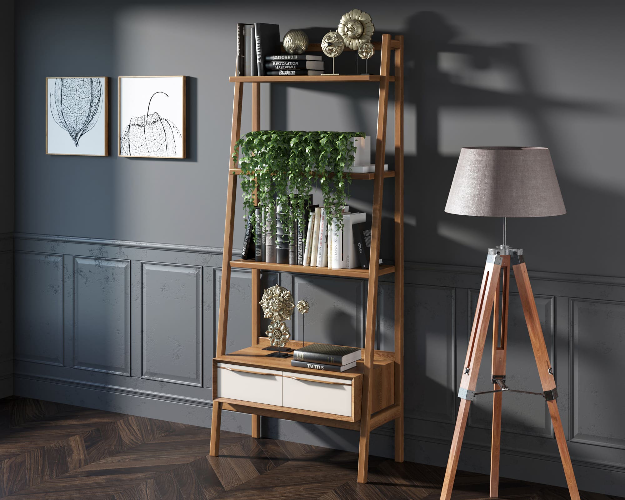 заказать Узкий стеллаж "Bruni white" с двумя ящиками арт BR30WH