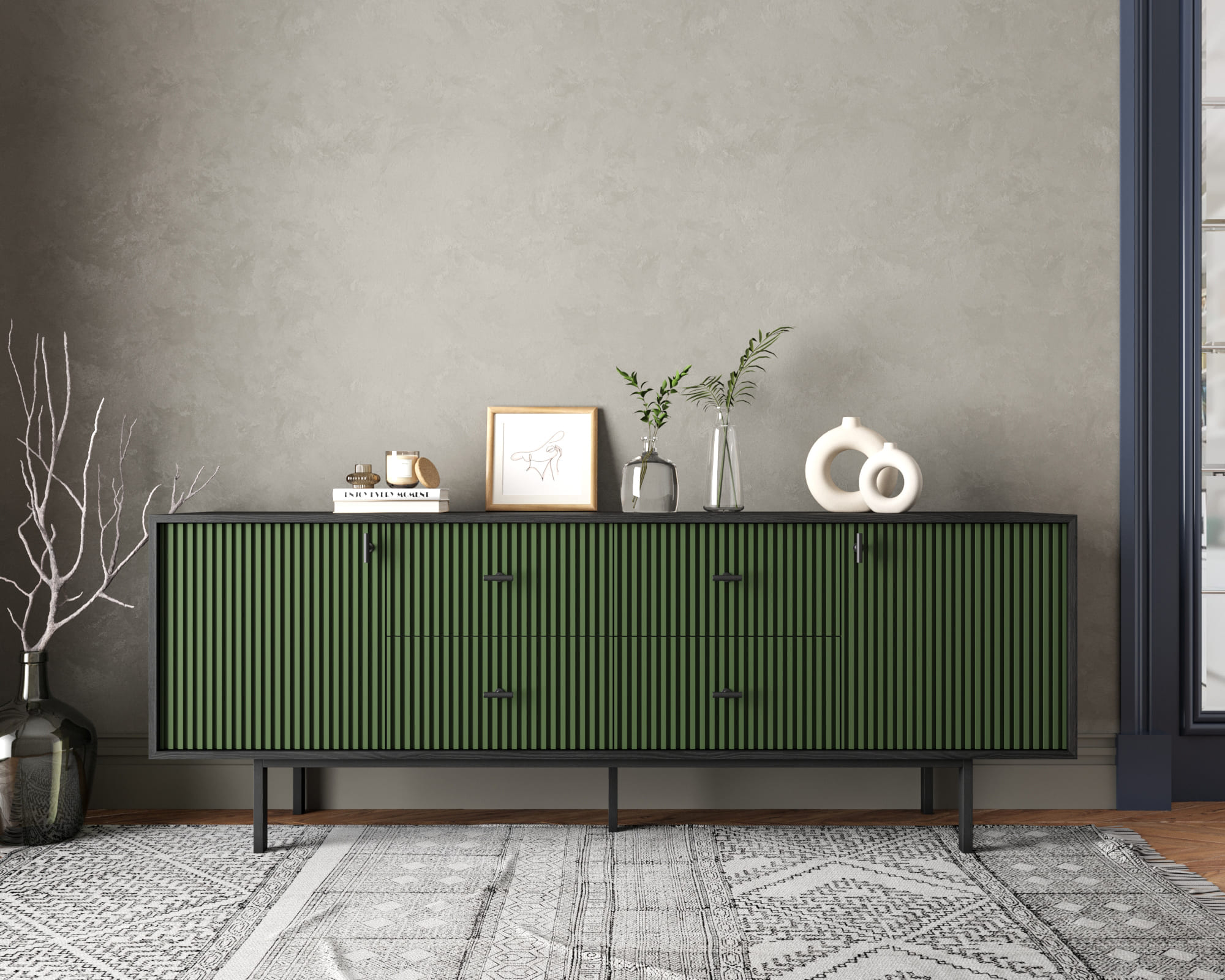 Комод две дверки и четыре ящика "Emerson" арт EM19/green/L в интернет-магазине в Москве Комод две дверки и четыре ящика "Emerson" арт EM19/green/L в интернет-магазине