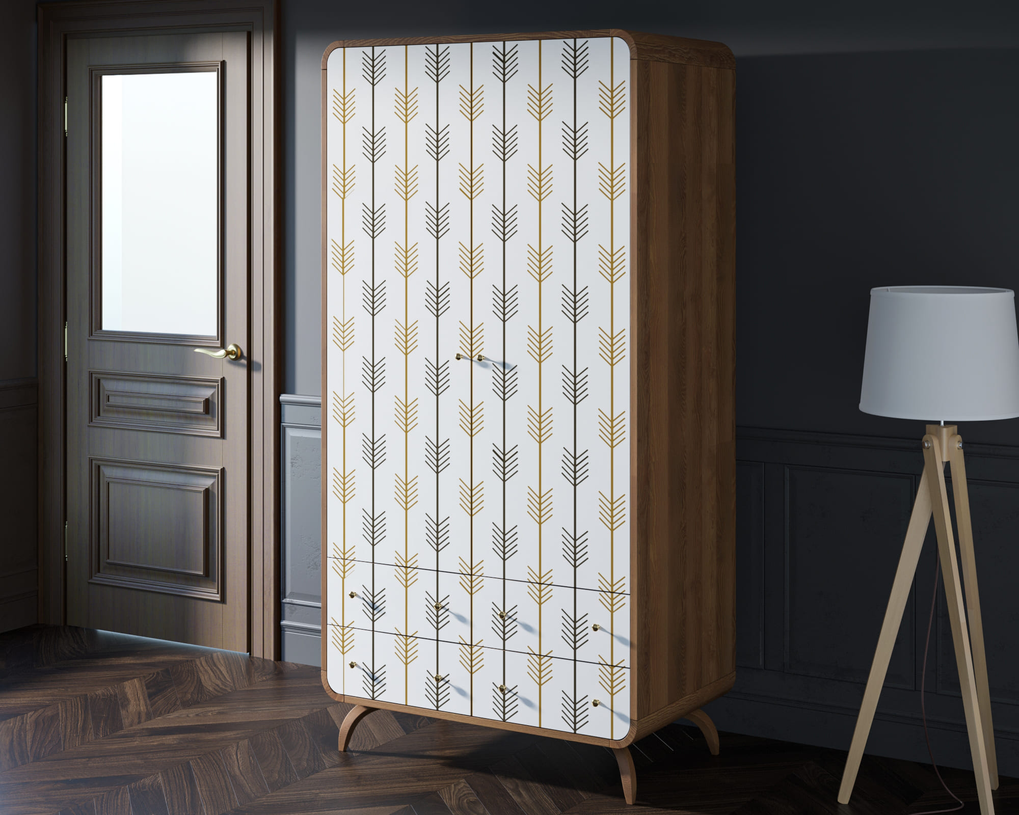 заказать Шкаф в скандинавском стиле "Ellipse Print" с ящиками принт 2 арт EL15/print_02