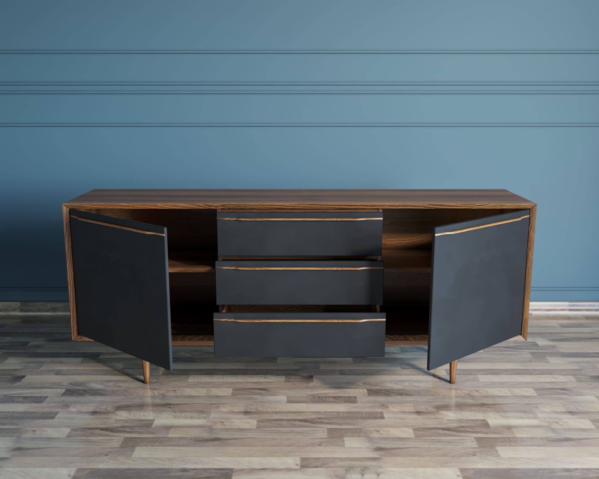 заказать Комод "Brun Black" с тремя ящиками и дверками арт BR-03/Black в интернет-магазине