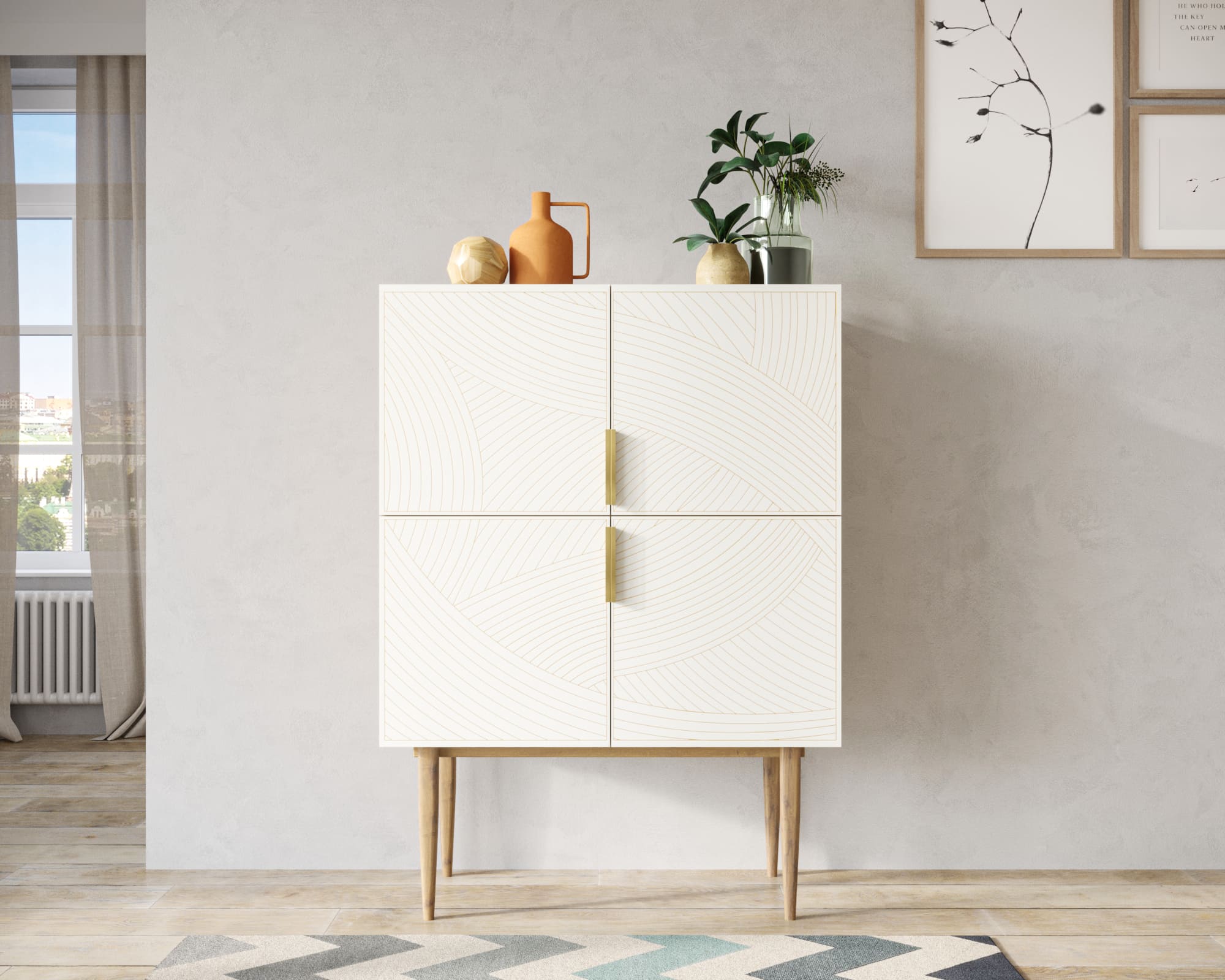 Малый комод с четырьмя дверками на высоких ножках "Line" LN13/GR1/beige в интернет-магазине