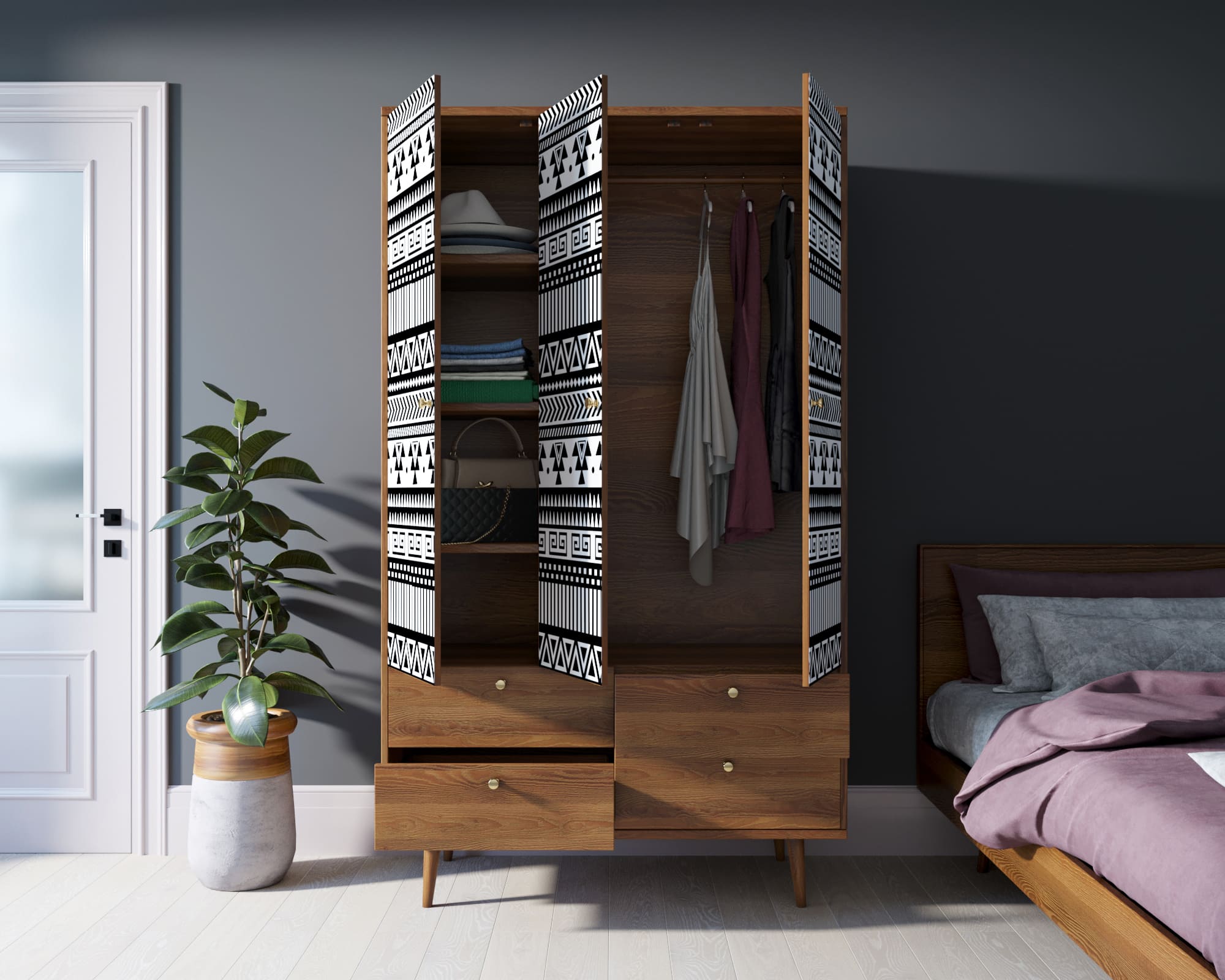 Шкаф трехстворчатый "Berber" принт 19 арт BB02/Print_19 в интернет-магазине