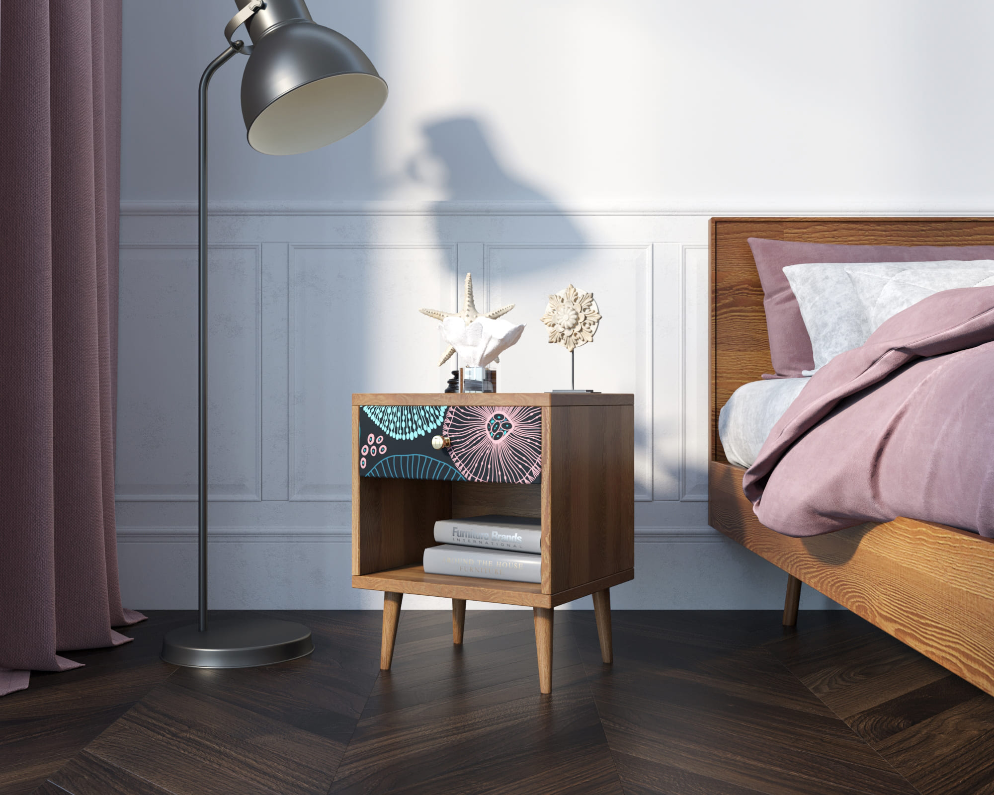 заказать Тумбочка "Berber" с открытой полкой 32 принт арт BB33/Print_32, разноцветная