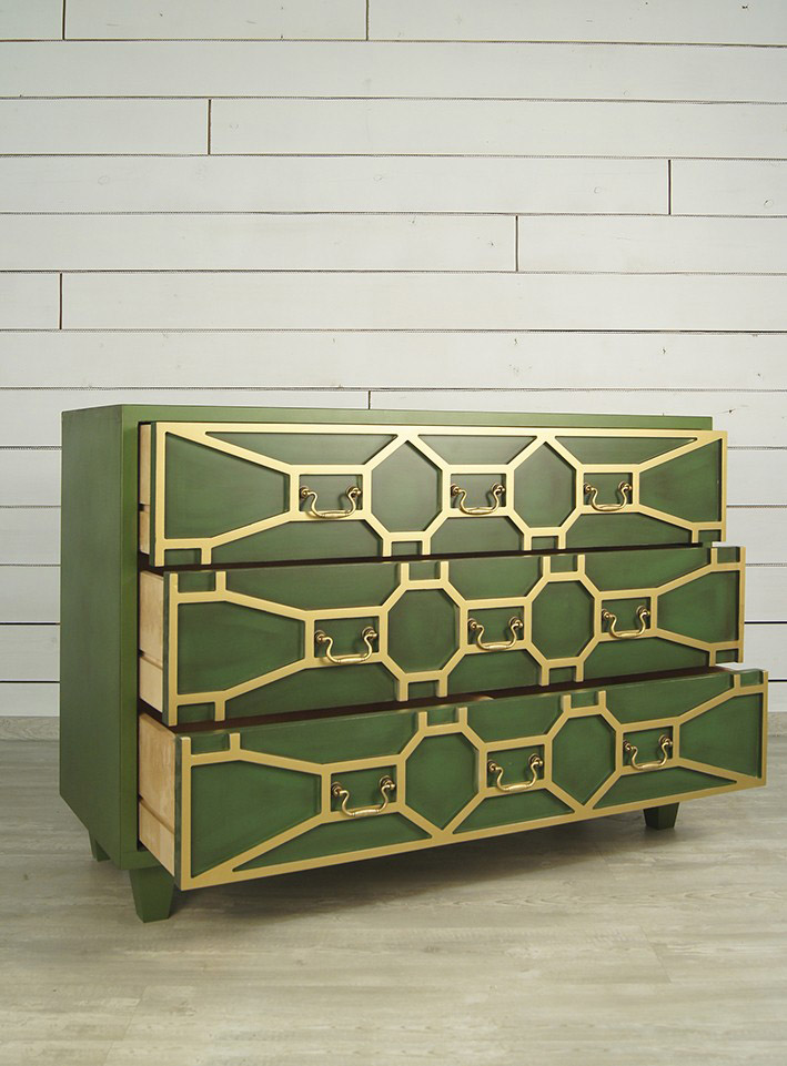 фото Зеленый комод "Emerald" 3 ящика арт DSC347ETG в интерьере