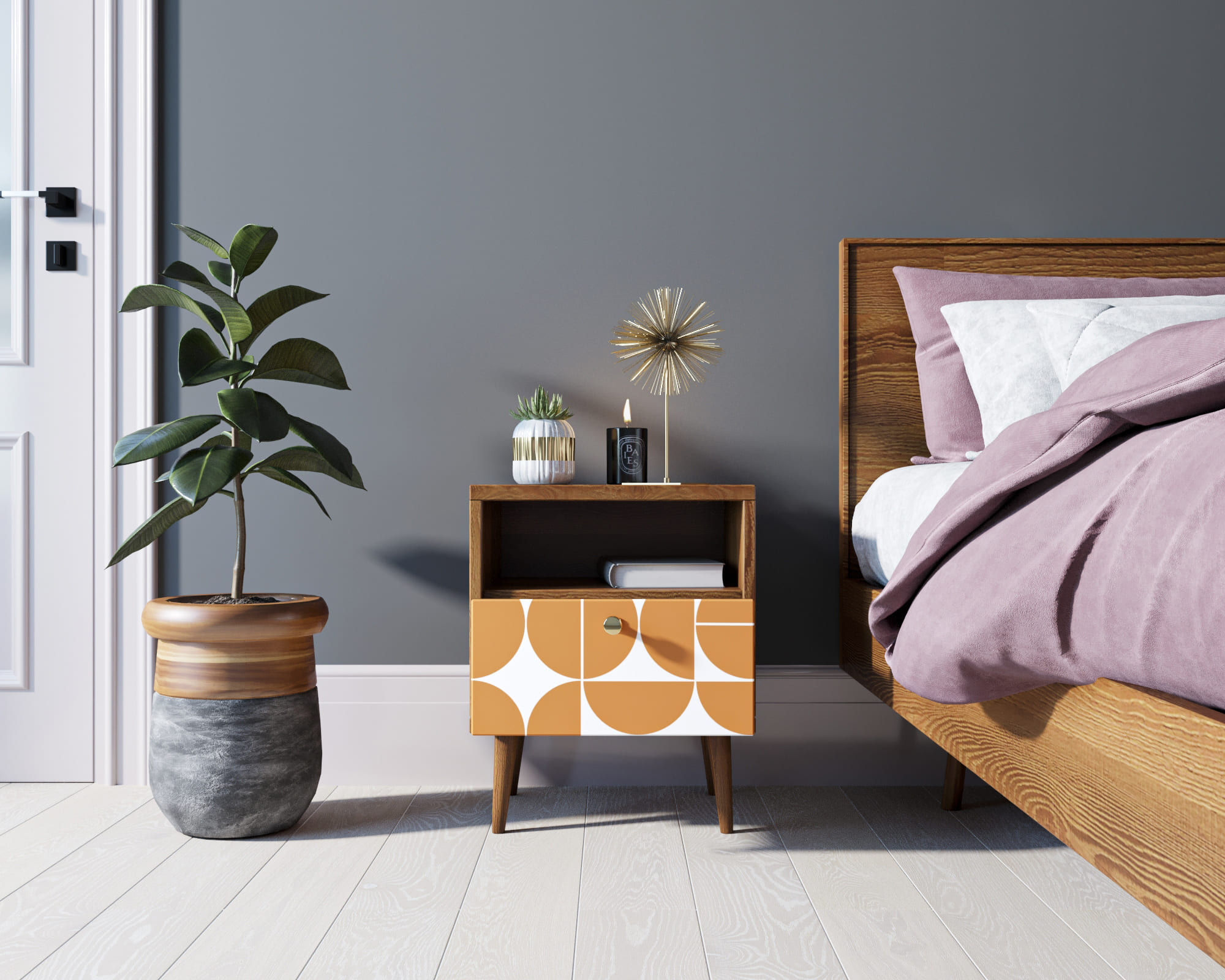 Тумбочка "Berber" с одним ящиком 14 принт арт BB06/Print_14, разноцветная в интернет-магазине