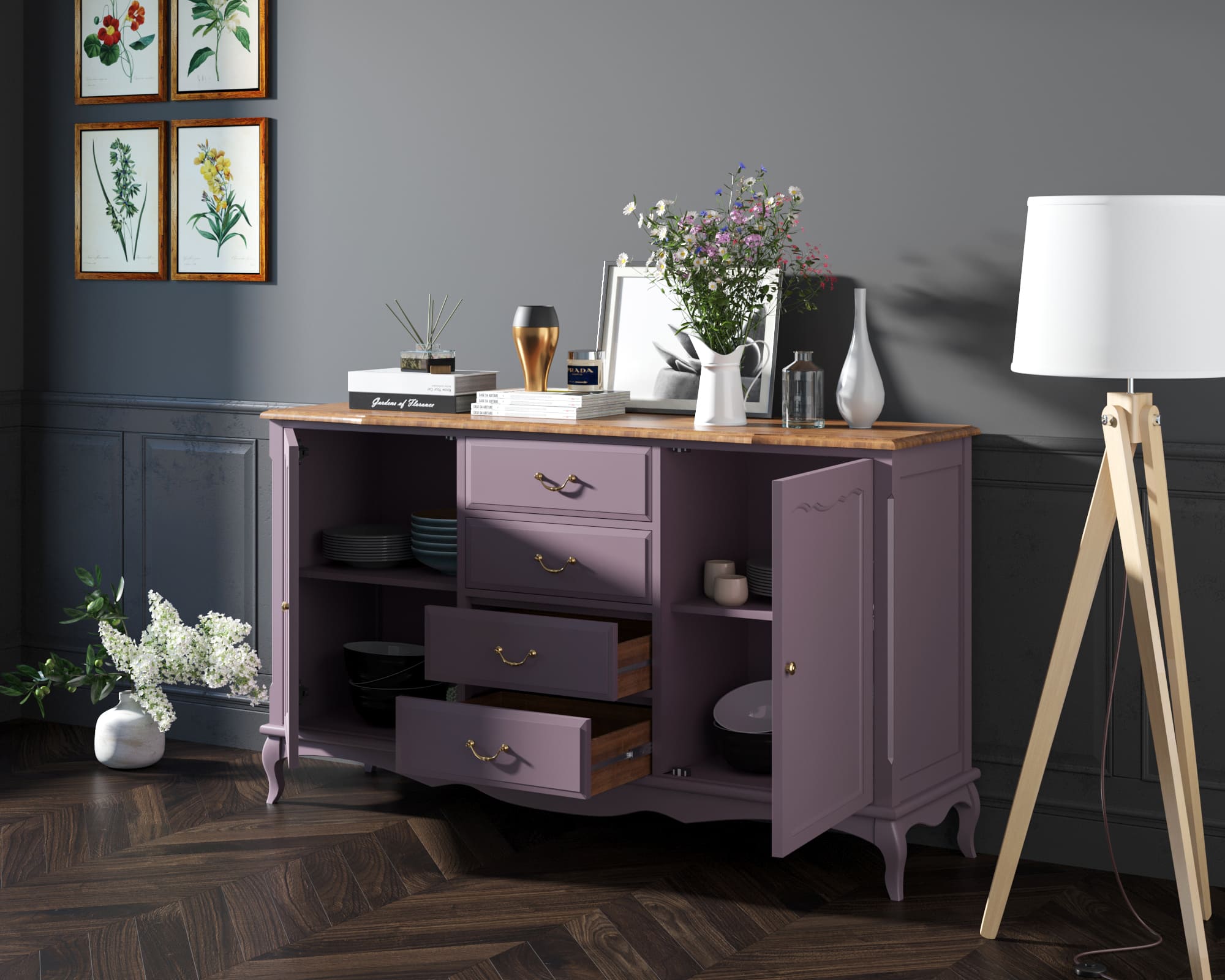 Комод "Leontina lavanda" с дверками и ящиками арт ST9351L в интернет-магазине