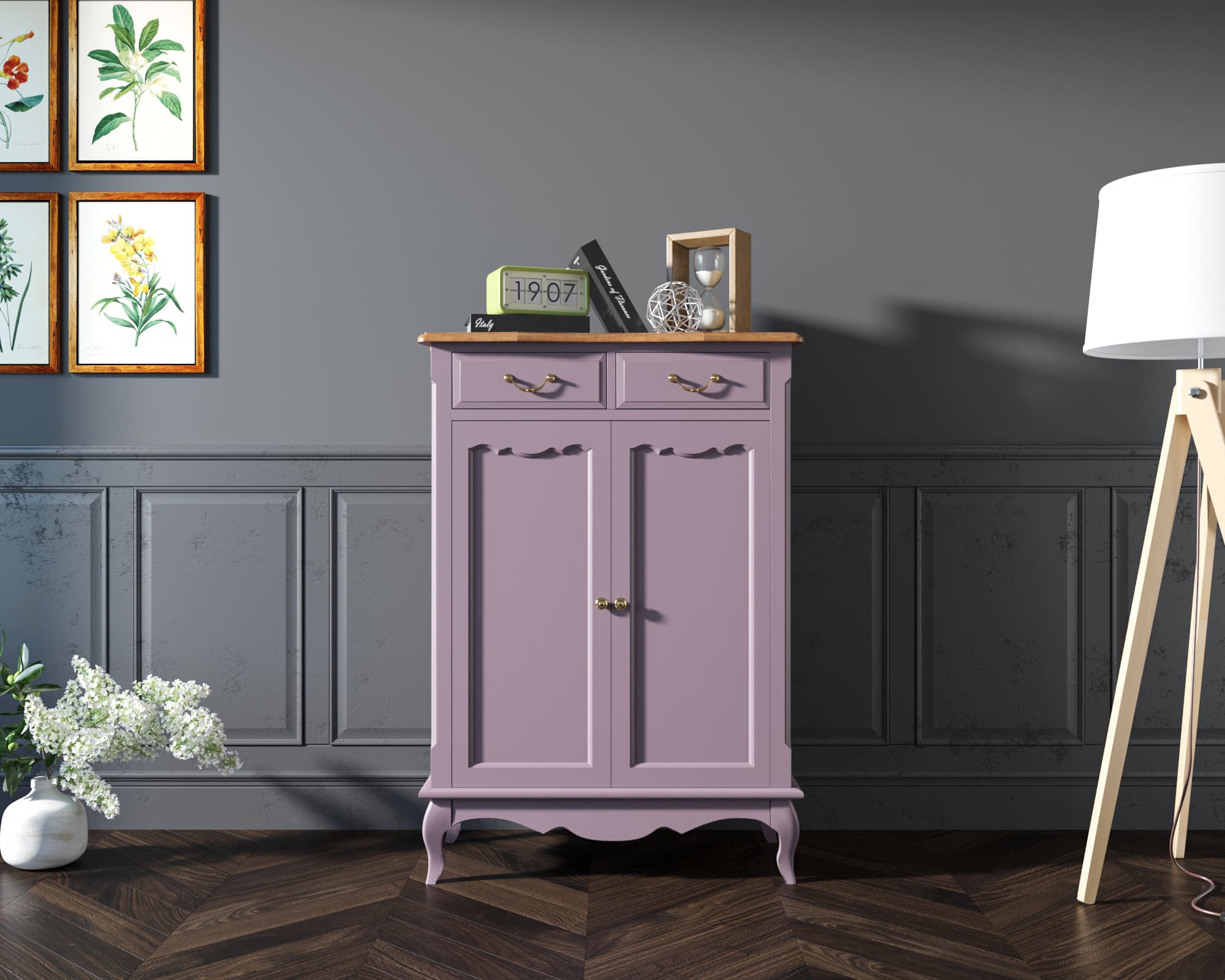 Комод «Leontina Lavanda» на 2 ящика 2 дверки арт ST9329RL в интерьере в Москве Комод «Leontina Lavanda» на 2 ящика 2 дверки арт ST9329RL в интерьере