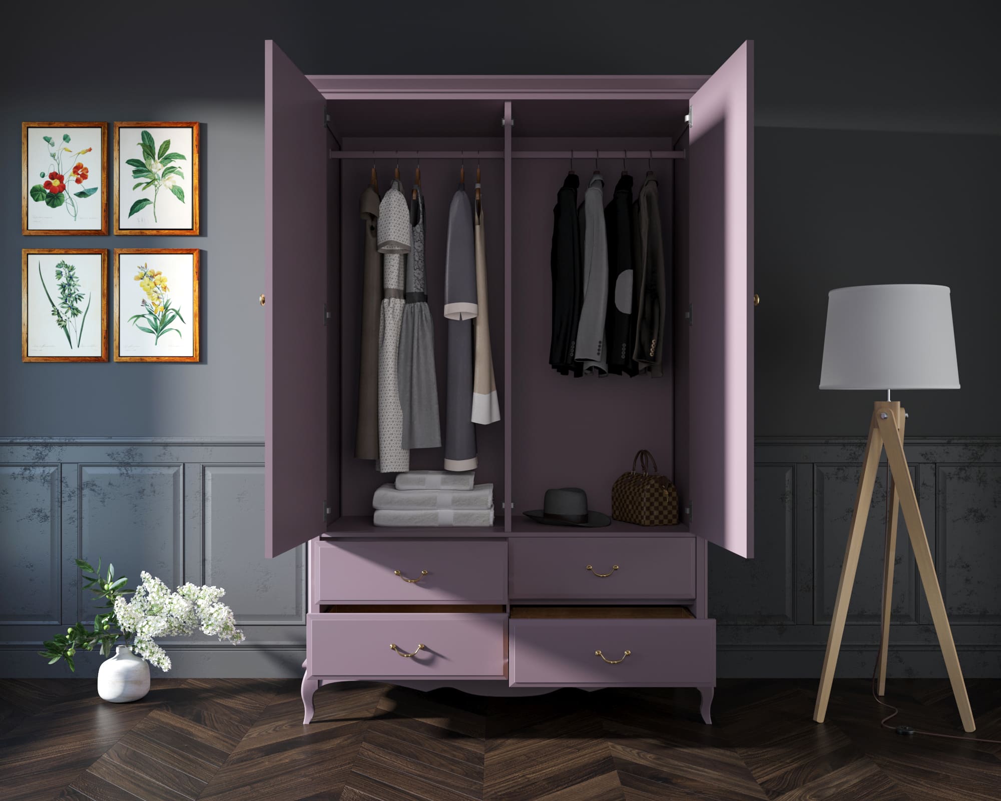 купить Шкаф "Leontina Lavanda" двустворчатый с ящиками арт ST9327KR2L в Москве купить Шкаф "Leontina Lavanda" двустворчатый с ящиками арт ST9327KR2L