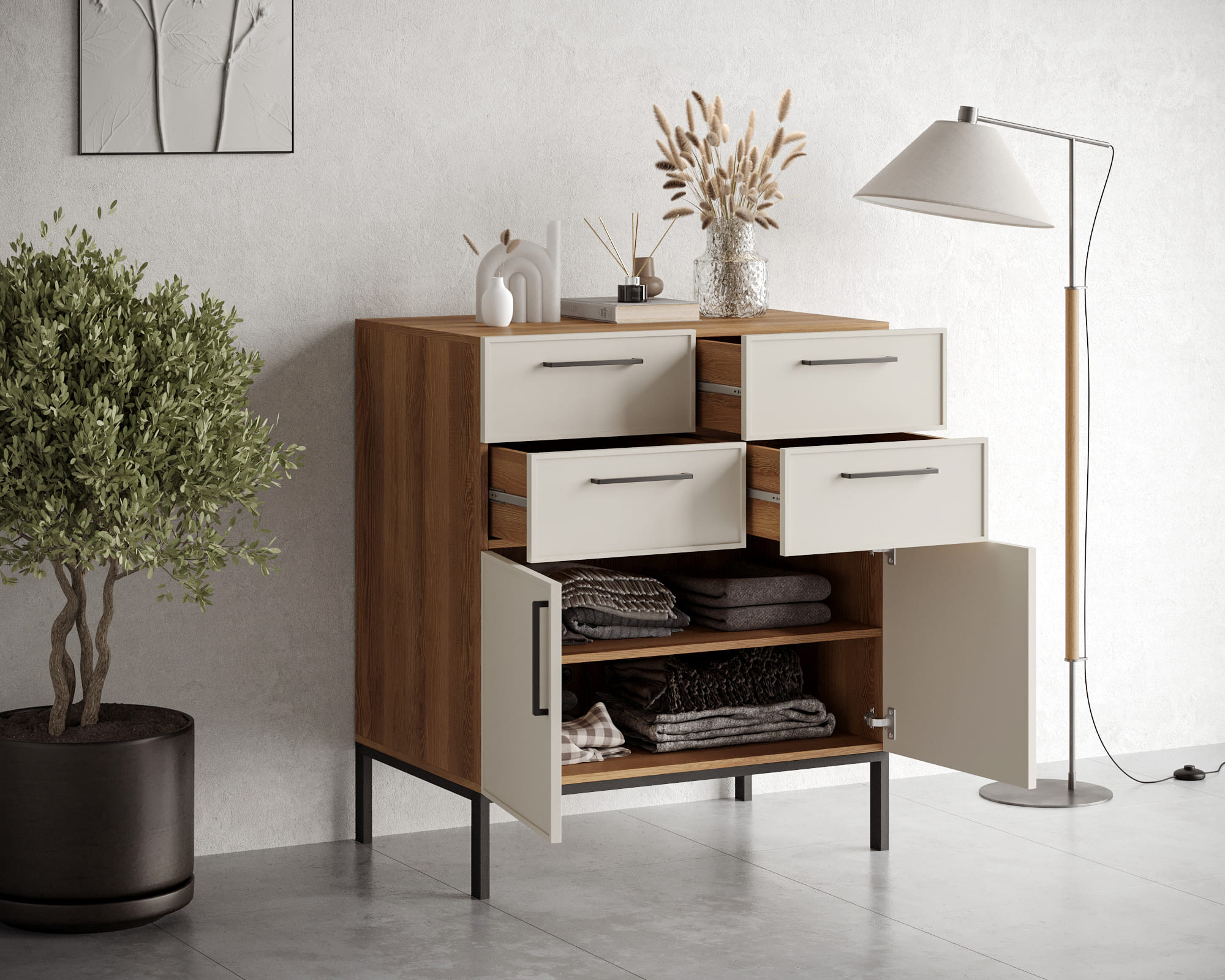 заказать Большой комод с четырьмя ящиками и дверками "Nicole" NLN17