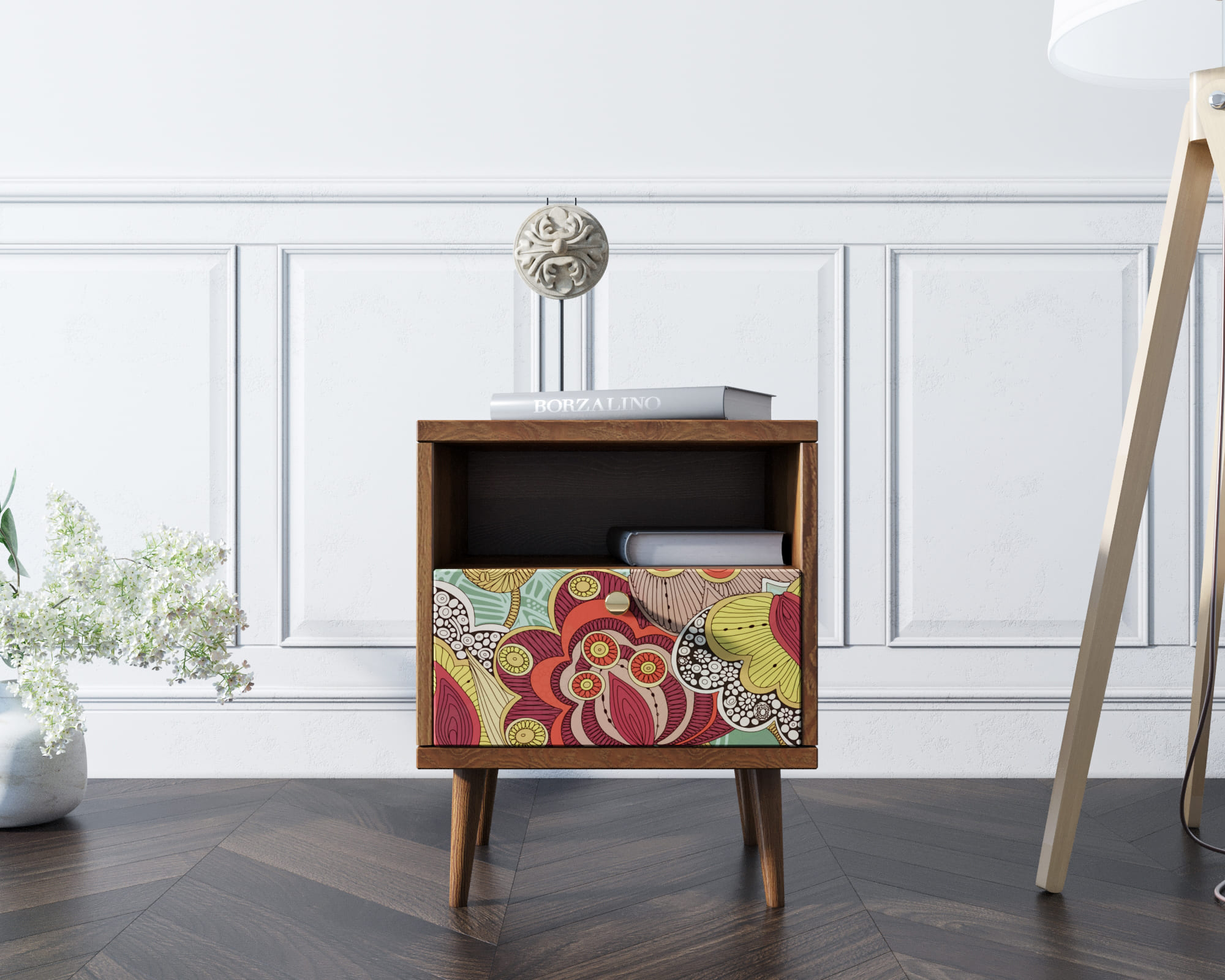 фото Тумбочка "Berber" с одним ящиком 6 принт арт BB06/Print_06, разноцветная