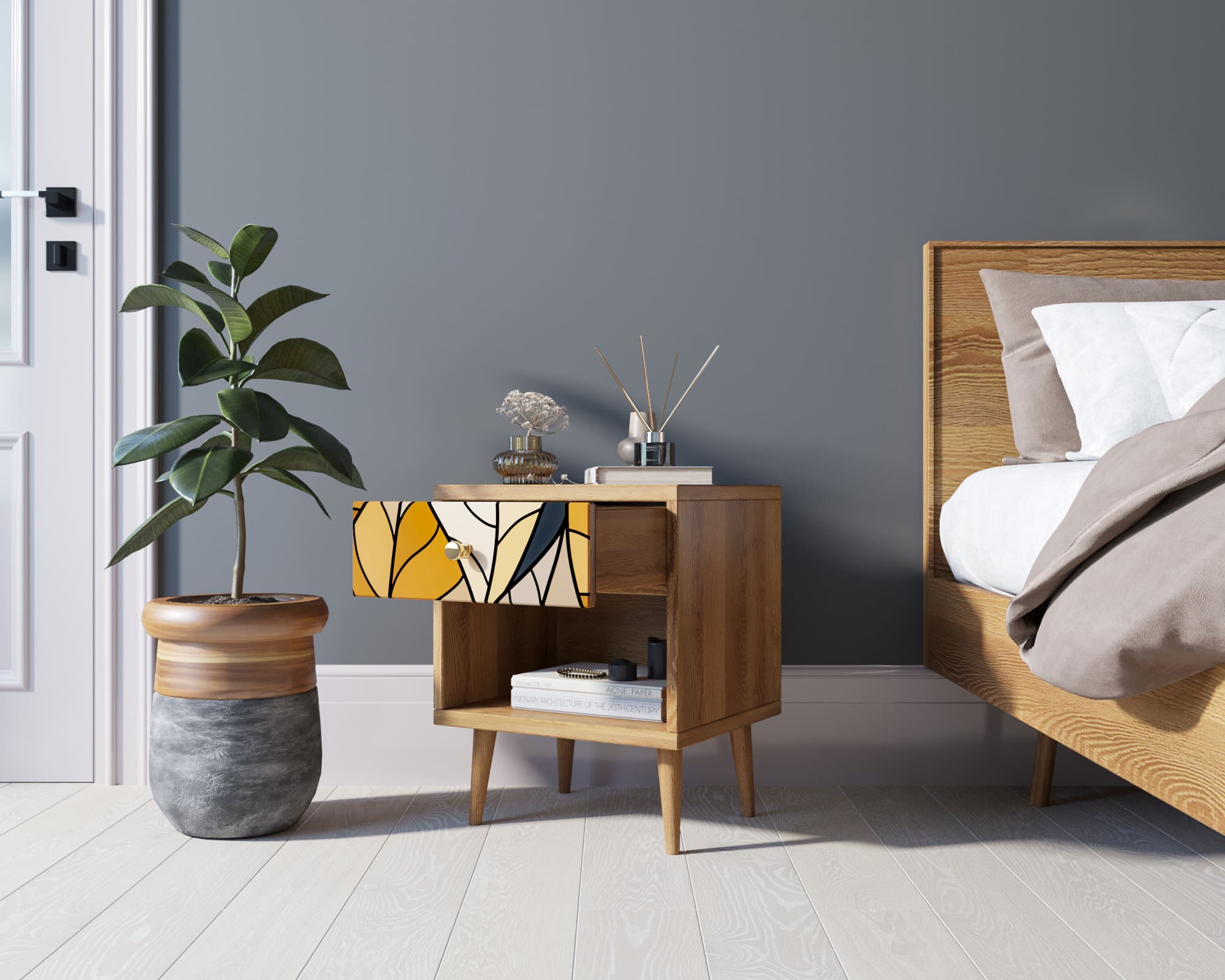 купить Тумбочка "Berber" с открытой полкой 08 принт арт BB33/Print_08, разноцветная