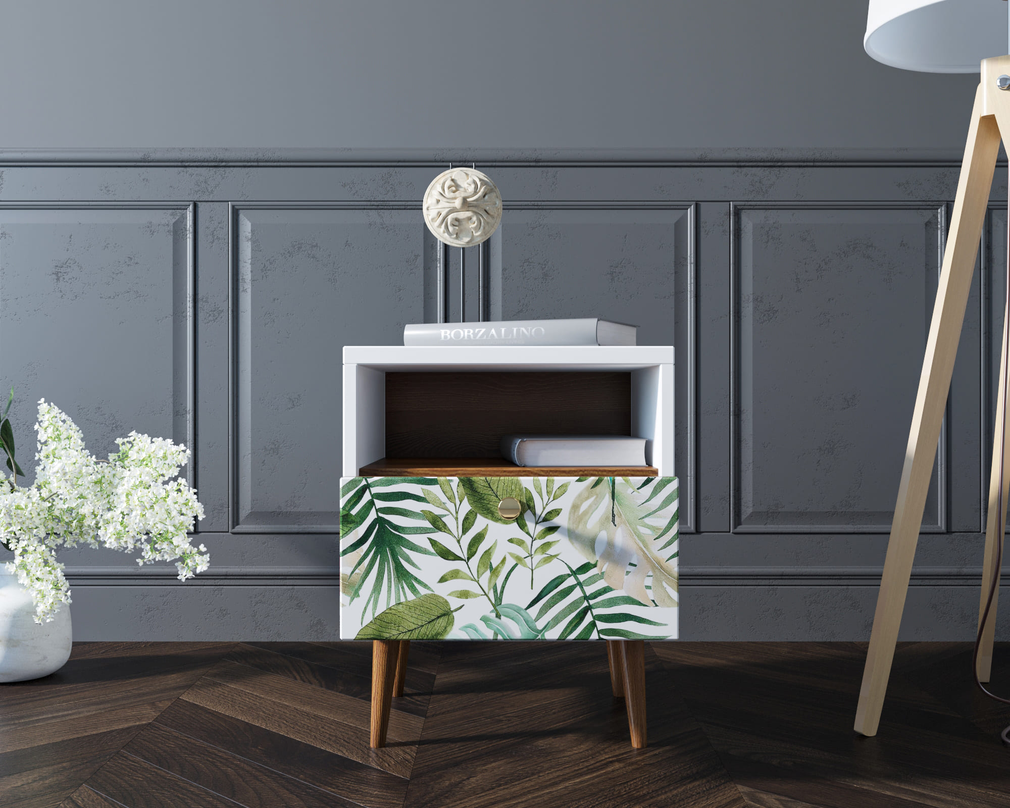 фото Тумбочка "Berber" с одним ящиком 4 принт арт BB06/Print_04, разноцветная