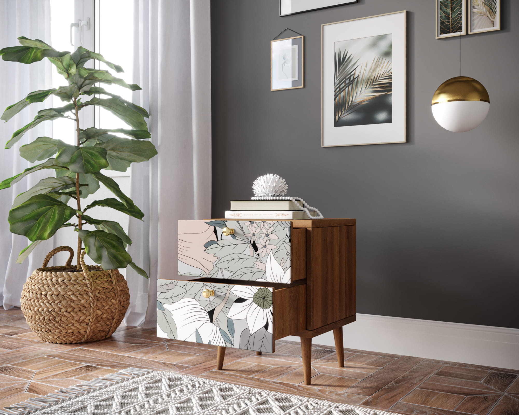 Тумбочка "Berber" с двумя ящиками 50 принт арт BB03/Print_50, разноцветная в интернет-магазине