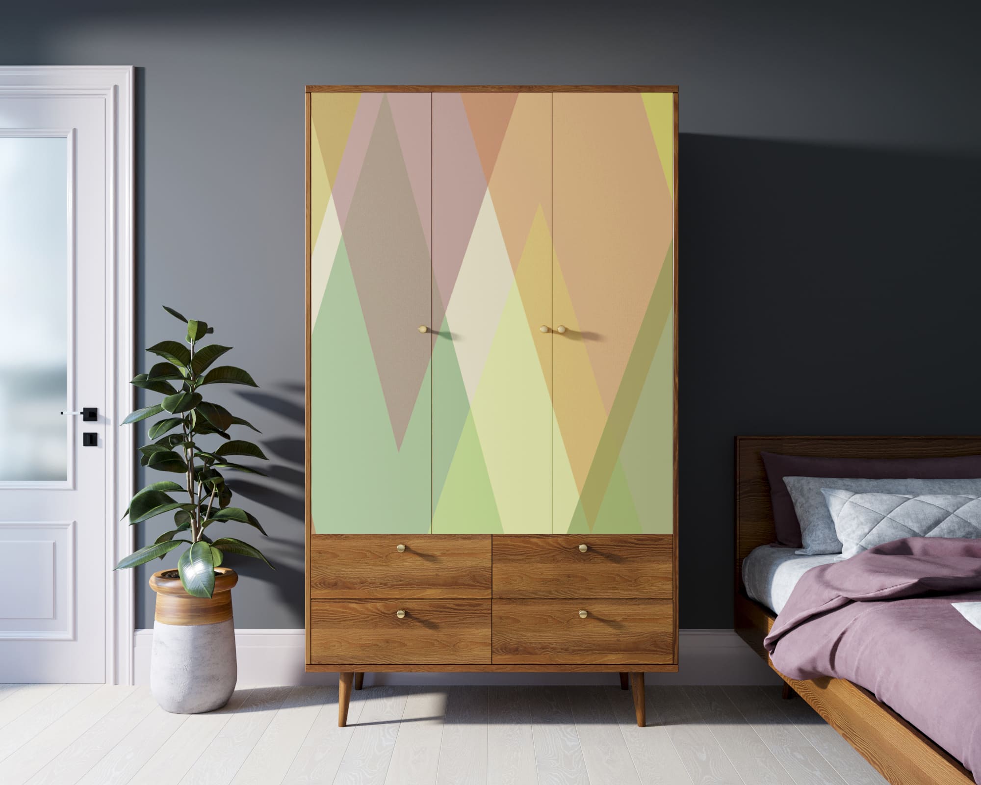 Шкаф трехстворчатый "Berber" принт 16 арт BB02/Print_16 в интерьере