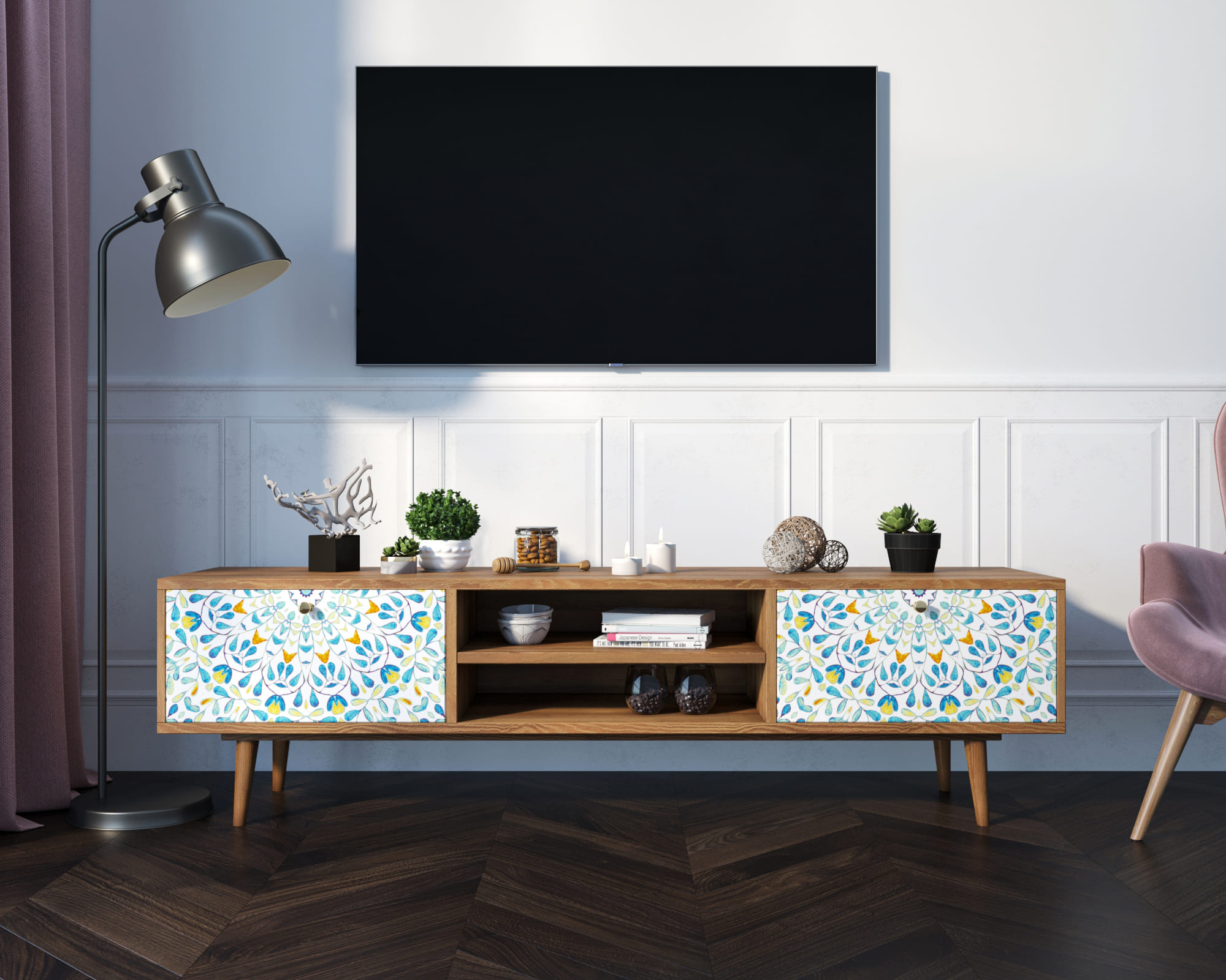 Комод "Berber" с нишей низкий под TV принт 46 арт BB49/Print_46 в интернет-магазине