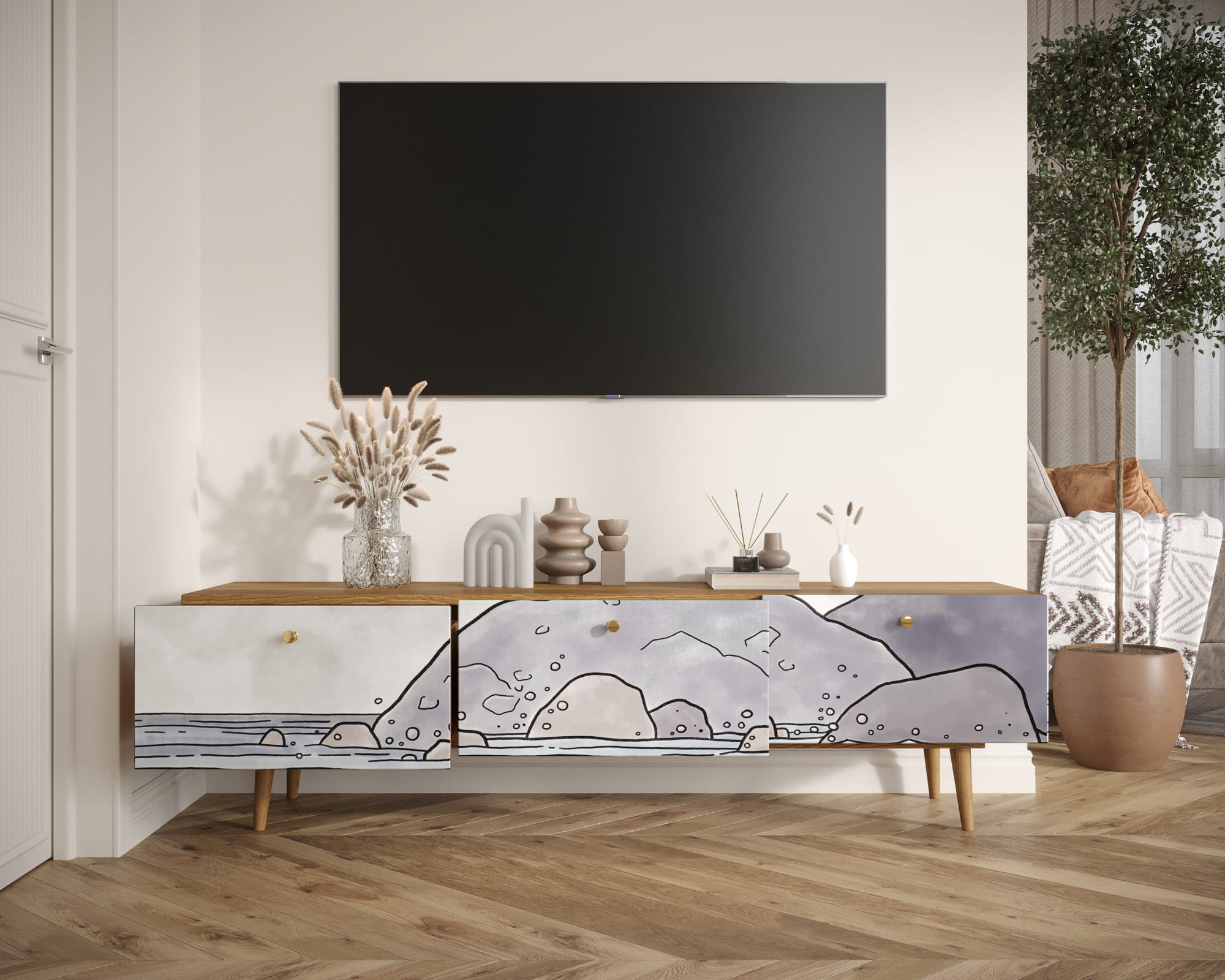 купить Комод "Berber" с ящиками низкий под TV арт BB19/Print_51 в Москве купить Комод "Berber" с ящиками низкий под TV арт BB19/Print_51