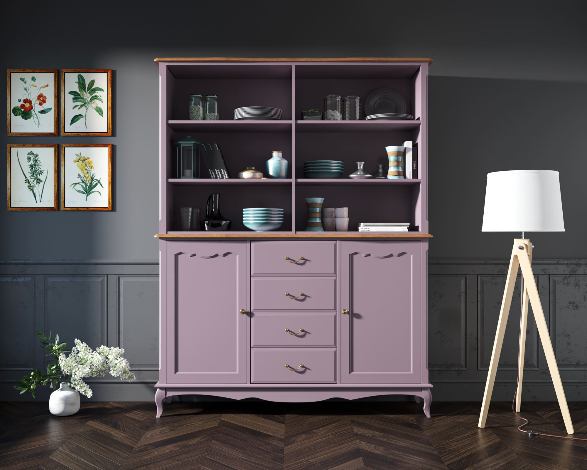 Шкаф Leontina Lavanda с открытым верхом арт ST9351/2L в интерьере