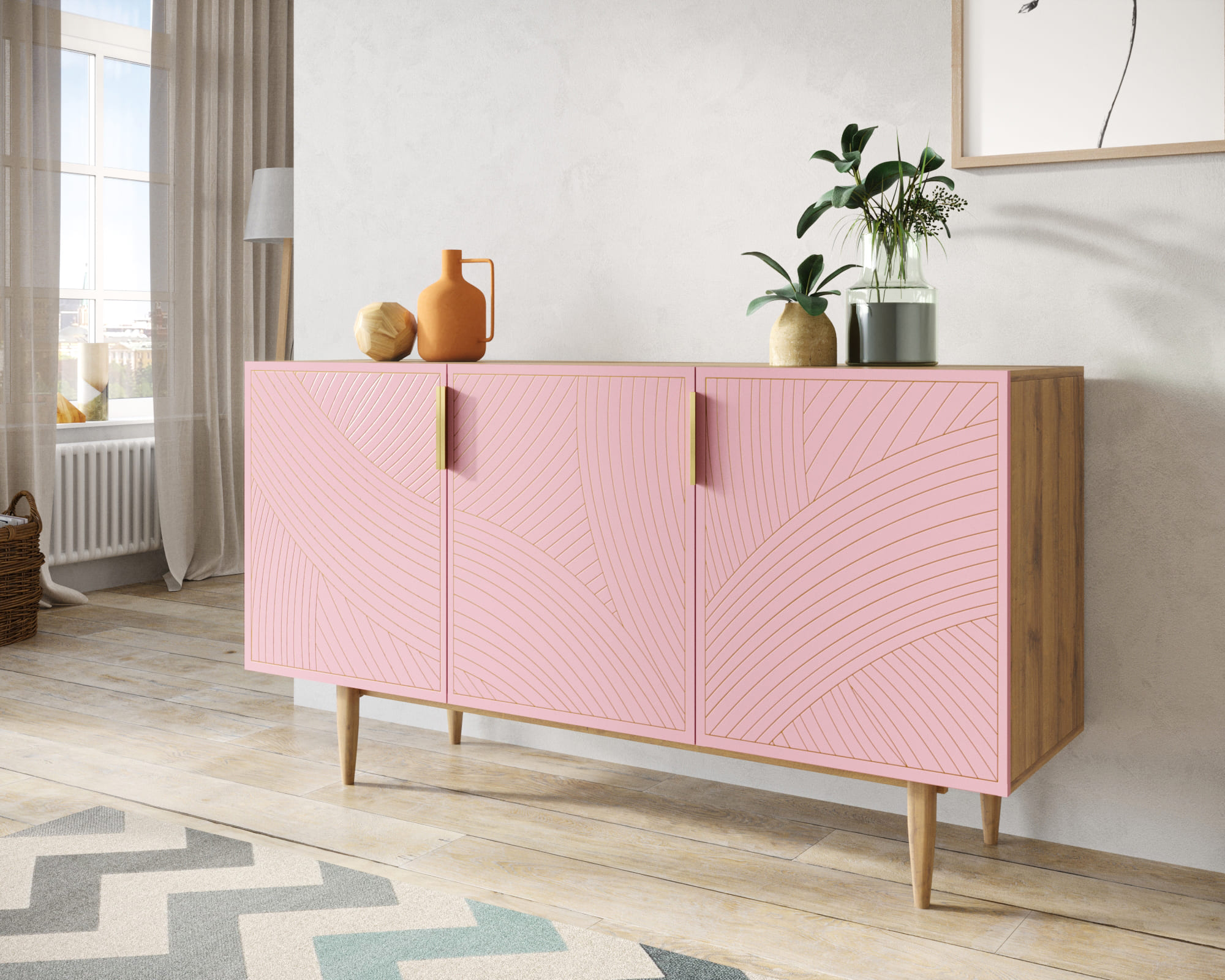 заказать Комод с тремя дверками "Line" LN02/GR1/pink в Москве заказать Комод с тремя дверками "Line" LN02/GR1/pink