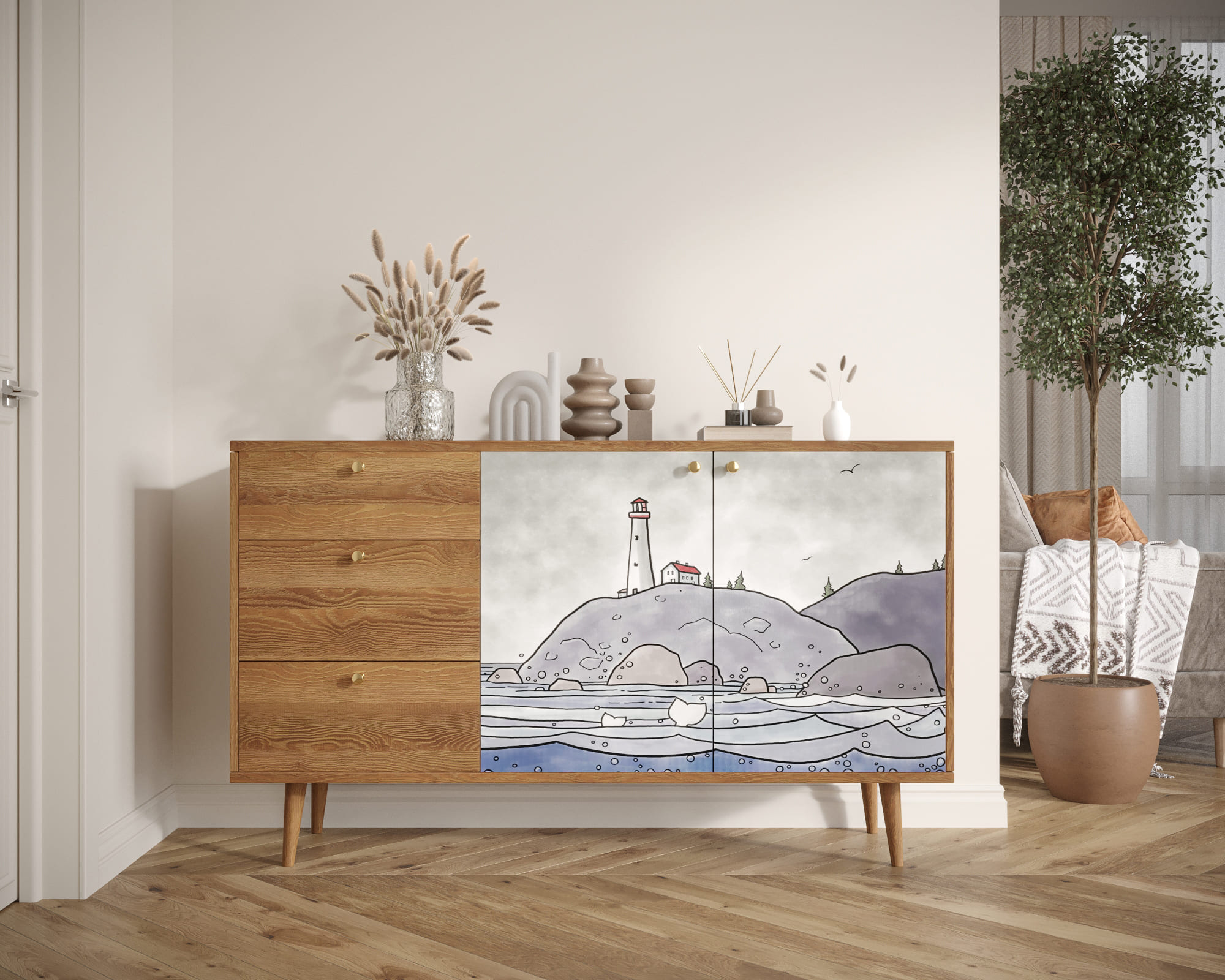 Комод "Berber" с двумя дверками и ящиками  арт BB05/Print_51 в интернет-магазине