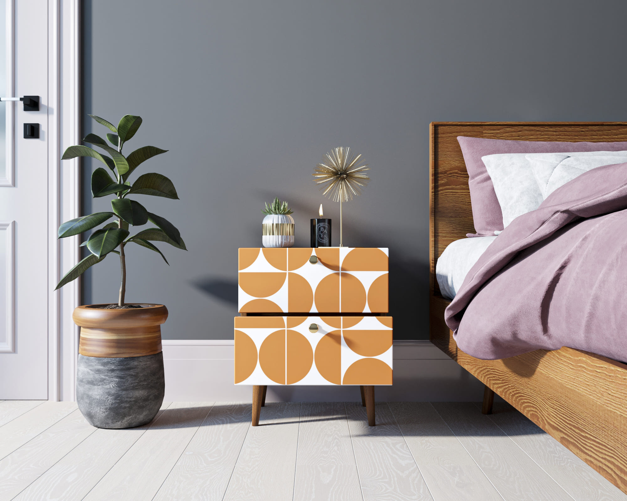 Тумбочка "Berber" с двумя ящиками 14 принт арт BB03/Print_14, разноцветная в интернет-магазине